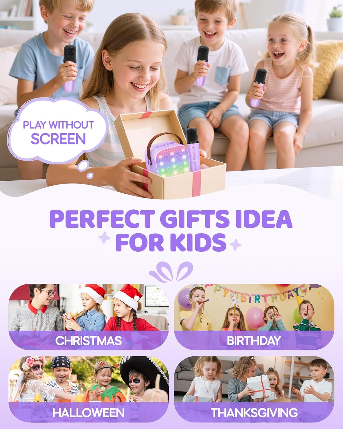 YLL Mini Karaoke Machine for Kids Adults: Portable Loud Speaker with 4 Wireless Microphones -Most Popular Birthday Party Gifts for Girls Boys 3, 4, 5, 6, 7, 8, 9, 10+ Year Old Toys(Purple)