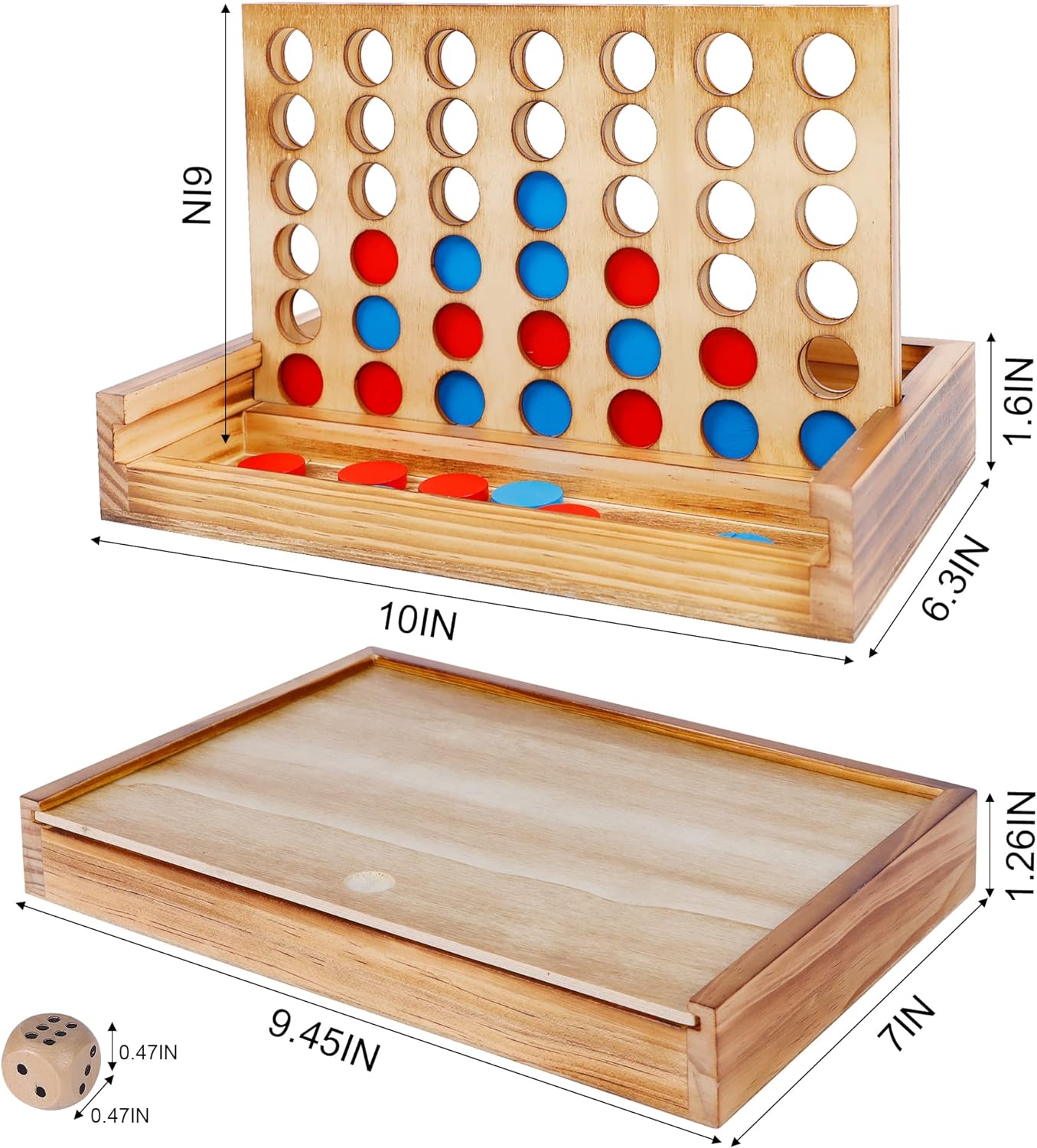 Glintoper Shut The Box & 4 in a Row Tables Game Set, Classic Wood Dice Game with Numbers & Line Up 4 Game for Kids Family, Living Room Rustic Coffee Table Decor, Travel Game Strategy Board Games