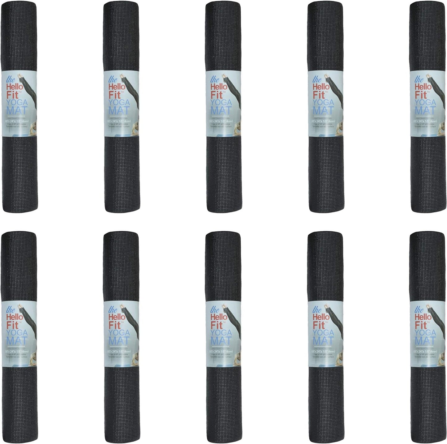 Hello Fit 10-Pack Yoga Mat, 68" x 24" Non Slip Exercise Mat, 4mm Thick Gym Mat for Fitness and Stretching, Bulk Non Toxic Yoga Mats for Schools and Studios