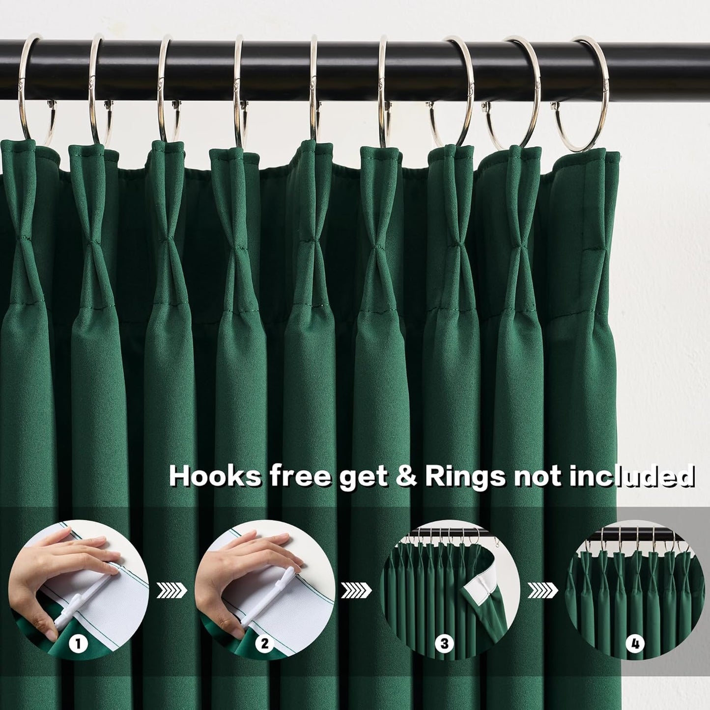 KEQIAOSUOCAI Emerald Hunter Green Curtains 102 Inches Long 2 Panels Set, Custom Viral Pleat Curtain with Hooks, Pinch Pleated Drapes for Living Room Bedroom,40 Wide x 102 Inch Lenth