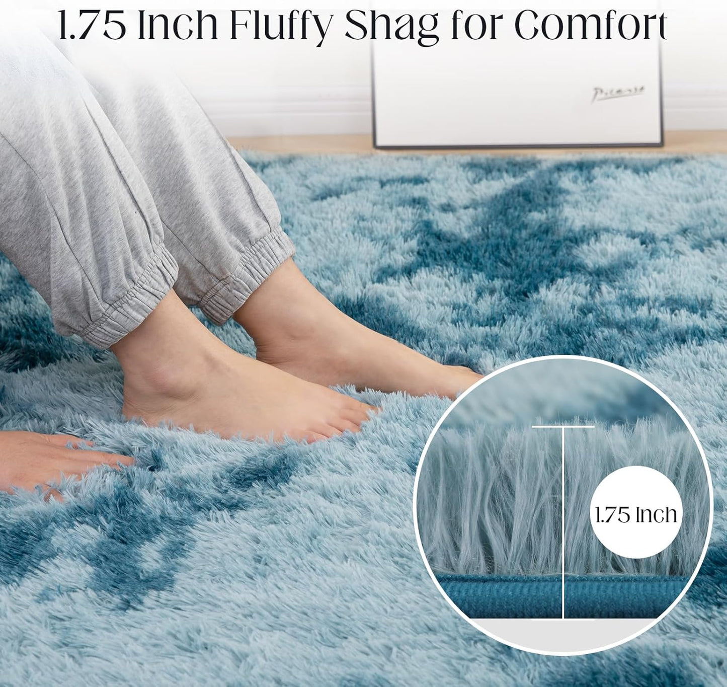 Luxury 4x6 Area Rug, Ultra Soft Rugs for Living Room, Plush Carpet Rugs for Bedroom, Non-Slip Indoor Rug for Nursery, Study Room, Playroom, Home Decor, Tie-Dyed Blue