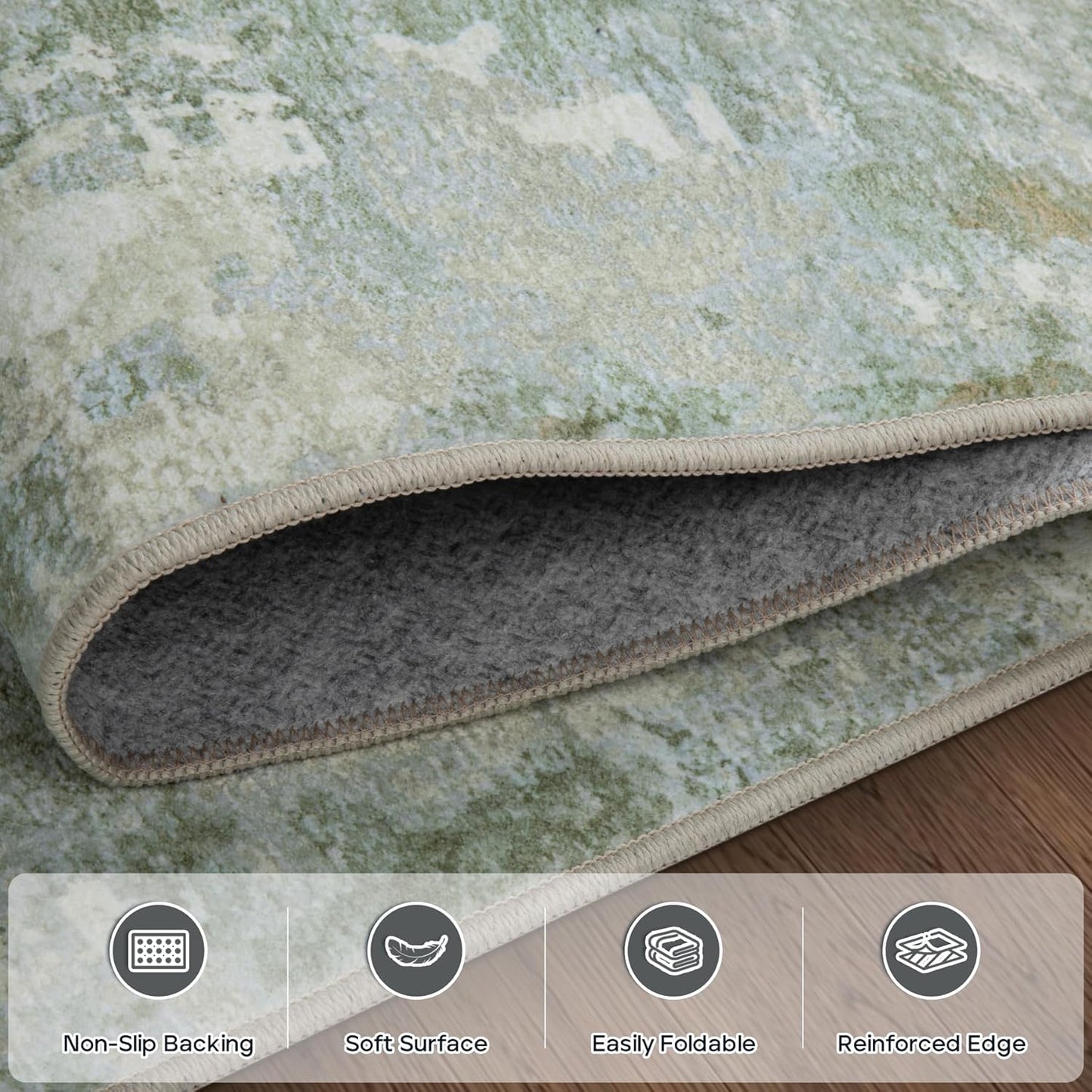 10x14 Area Rugs Large Living Room Rug Washable: Modern Abstract Rug Indoor Modern Carpet Non Slip for Dining Room Bedroom Nursery Home Office Green