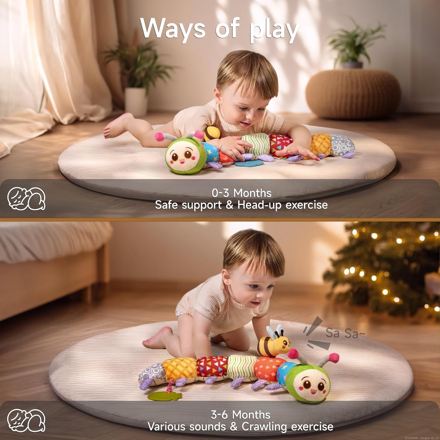 TUMAMA Baby Toys for 0, 3, 6, 9, 12 Months,Caterpillar Sensory Toys,Infant Baby Stuffed Animal Activity Soft Toys with Teether, Tummy Time Sensory Toys,Newborn Infant Sensory Toys Birthday Gifts