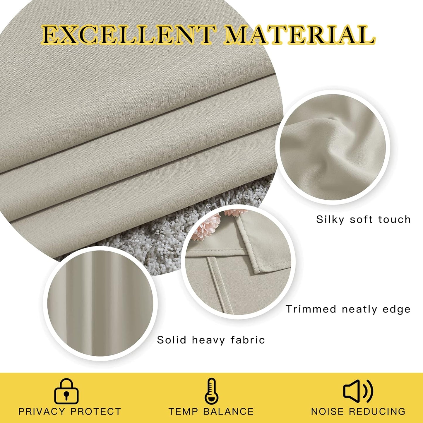NICETOWN Natural Room Darkening Living Room Curtains 110 inches Long, Grommet Thermal Window Treatments Room Divider Blinds Sound Reducing for Living Room, W66 x L110, 2 Pieces