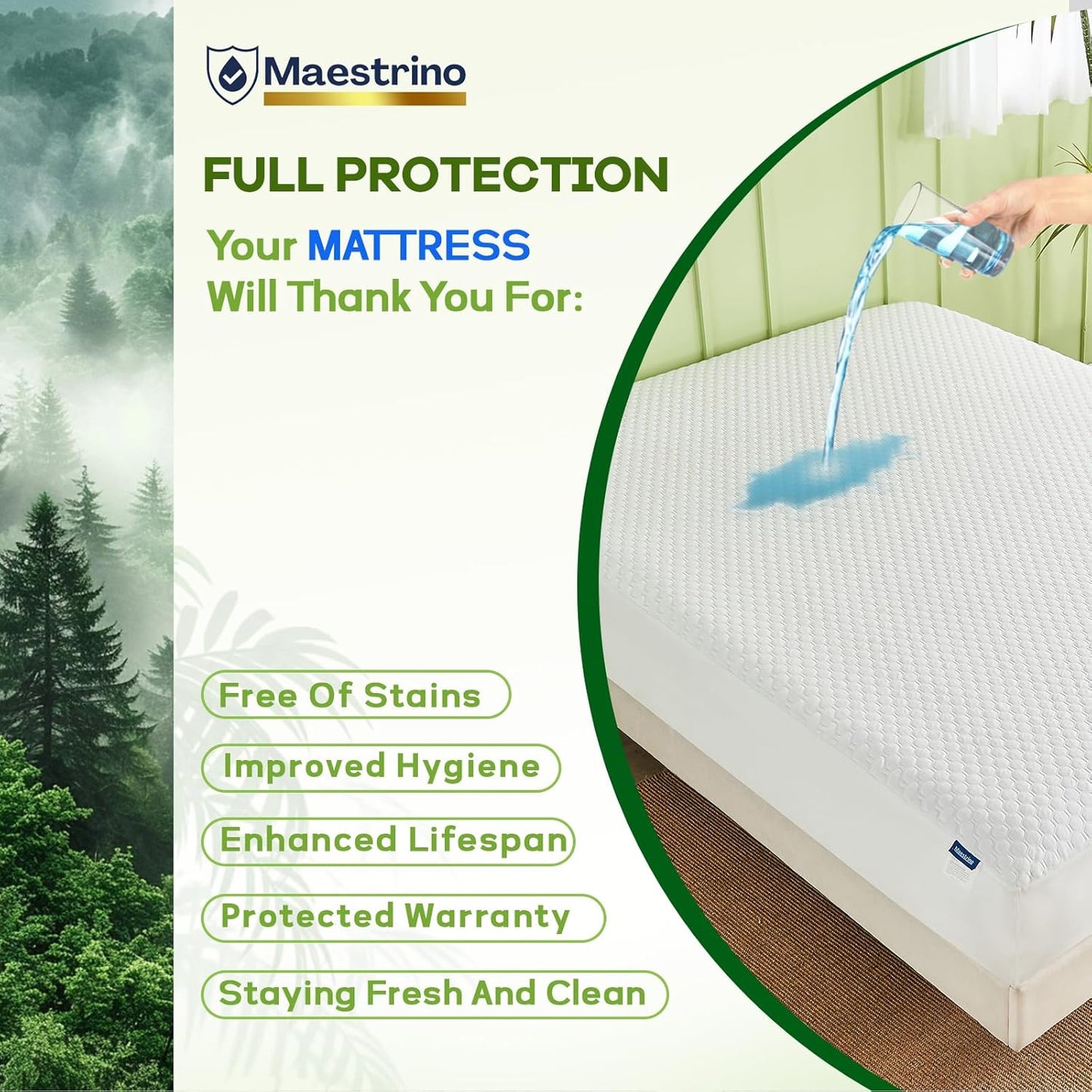 Premium Tencel Twin Size Mattress Protector in White, Natural and Skin Soft, Enjoy Our Waterproof Mattress Cover Fitted with A Deep Pocket, Hypoallergenic, Breathable, Noiseless and Absorbent