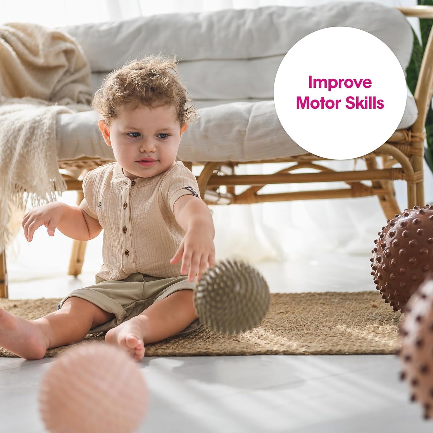 Edushape Sensory Balls for Baby - 4” Trendy Color Baby Balls That Help Enhance Gross Motor Skills for Kids Aged 6 Months and Up - Pack of 4 Vibrant Colorful and Unique Textured Balls for Baby