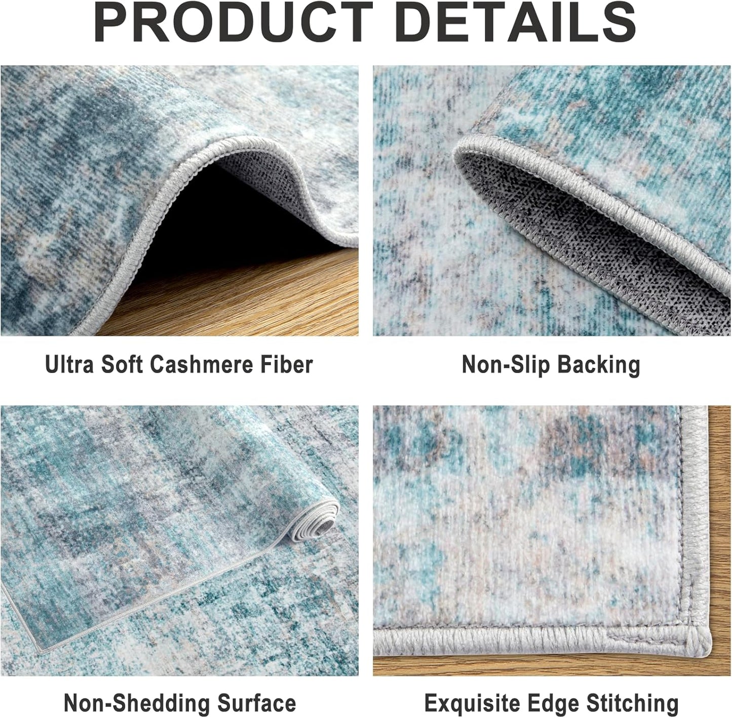 Area Rugs Living Room Rug - 4x6 Washable Modern Abstract Soft Neutral Non-Slip Carpet Large Indoor Floor Thin Carpets for Bedroom Dining Room Farmhouse Nursery Home Office Green