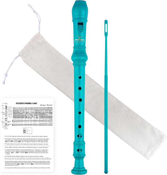 Soprano Recorder 8-Hole Instrument for Beginners Kids Students, Baroque Style C Key Flute with Cleaning Rod & acking Bag for Education & Entertainment - Cyan