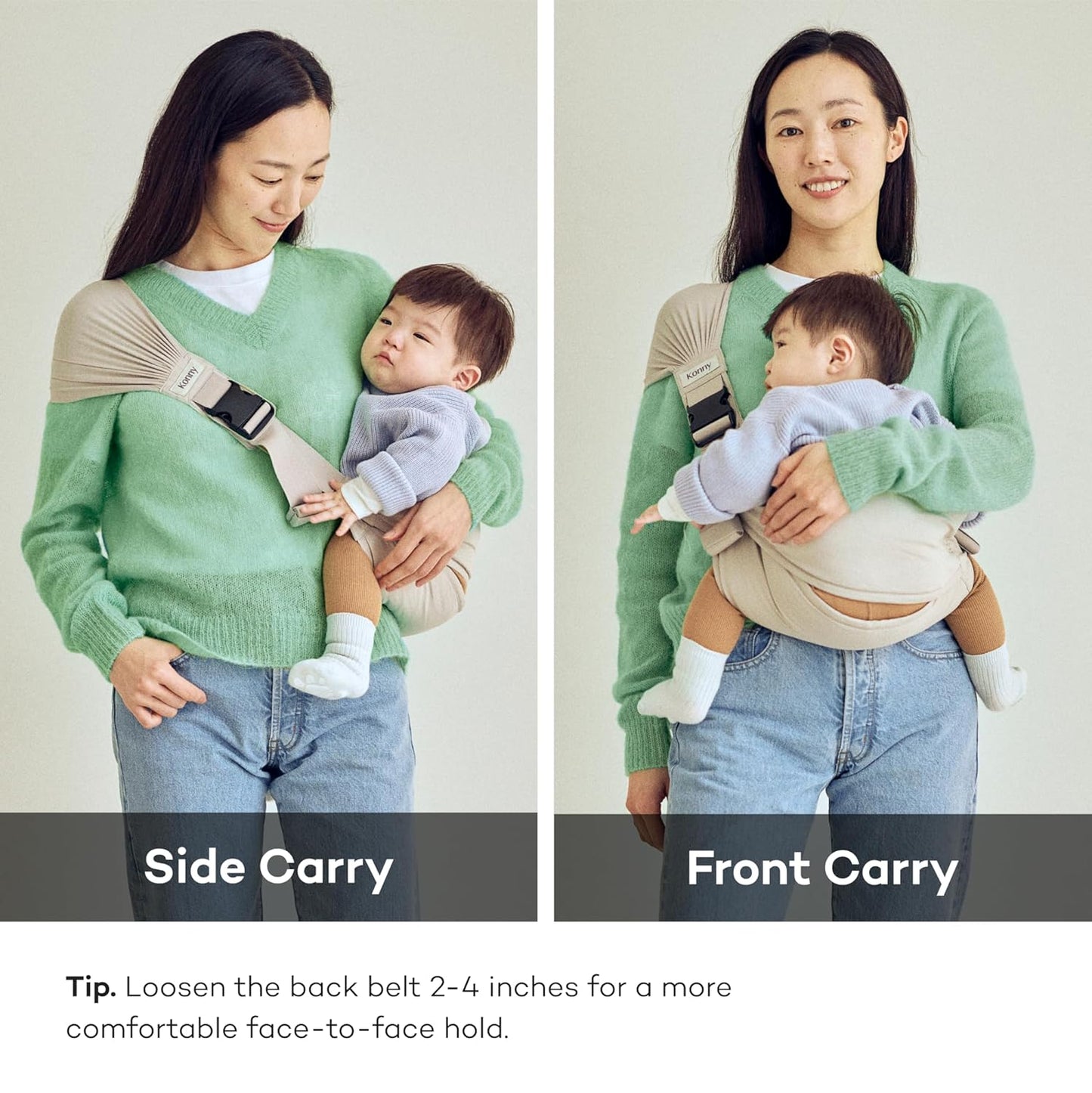Konny Baby Carrier Hip Seat, Dual Support IHDI Certified with Two Safety Pads, Adjustable Wraps Sling Wearable One Size Fits All, Baby Essentials for 6 to 48 Months up to 44 lbs -Mocha