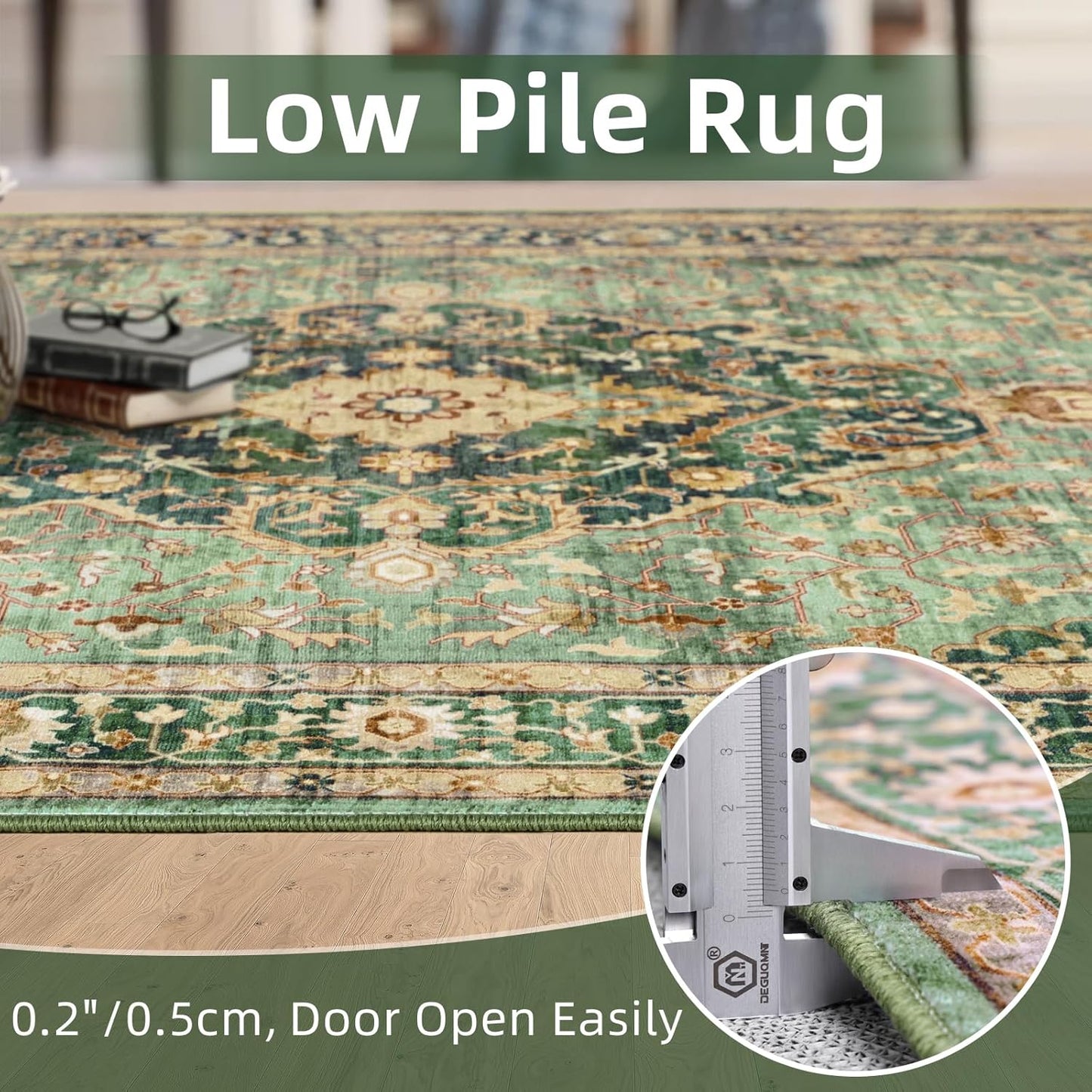 Deerly Green Rug 8x10 Area Rug for Living Room Bedroom Washable Rugs Large Boho 8x10 Rug for Dining Room Carpet Non-Slip Distressed Carpet Rugs Print Floor Rug(Border Green)