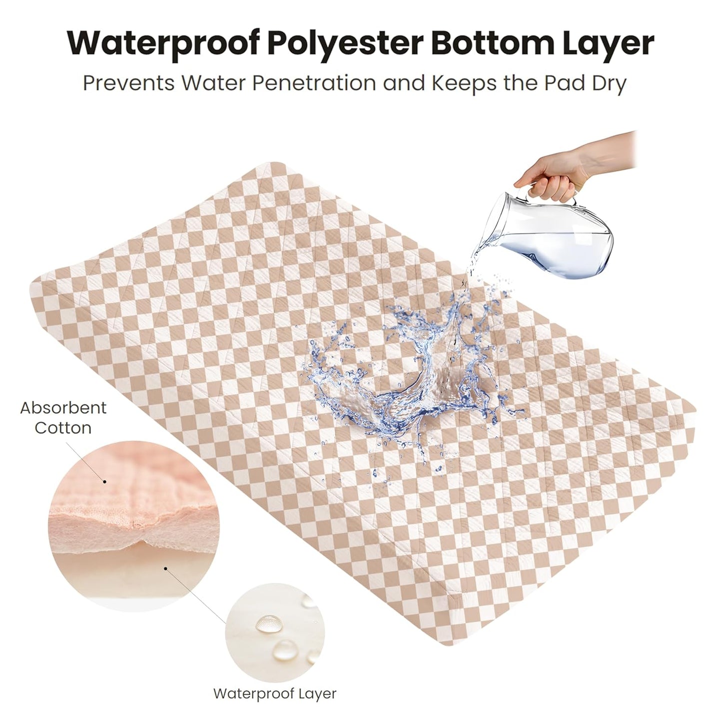 Konssy Waterproof Muslin Changing Pad Cover 2 Pack, Quilted Cotton Fitted Diaper Changing Table Cover, Soft Changing Pad Sheets for Girls Boys (Coffee Check,Moon)