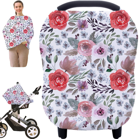 Multi-use Canopy Breastfeeding Cover - Car Seat Canopy for Babies, Stretchy Carseat Cover, Boys and Girls Shower Gift (Purple Flower)
