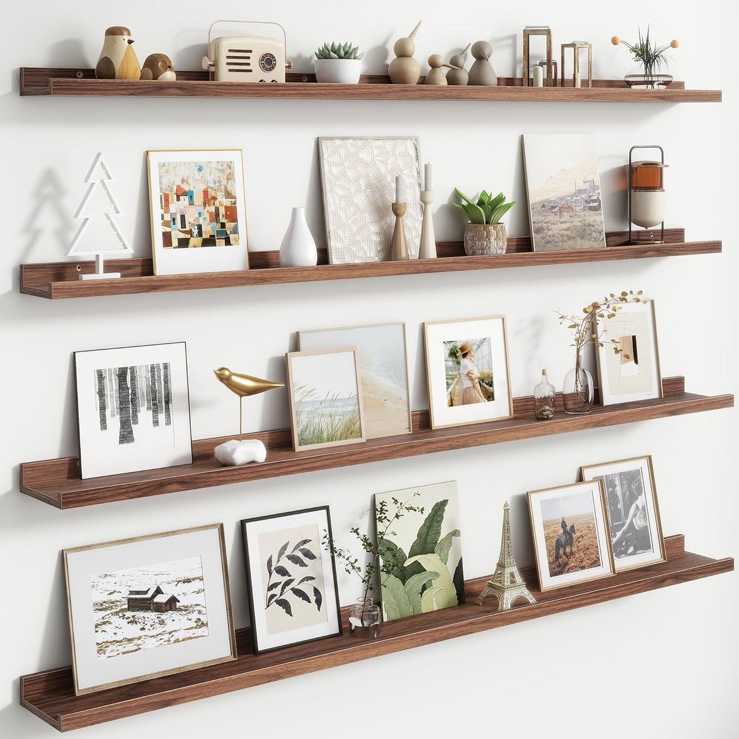 Floating Picture Ledge Shelves for Wall Set of 4, 56 Inch Wall Shelves with Lip Long Large Nursery Book Shelf for Toys Storage Kids Bookshelf Wall Mounted Living Room Bedroom Decor Frames