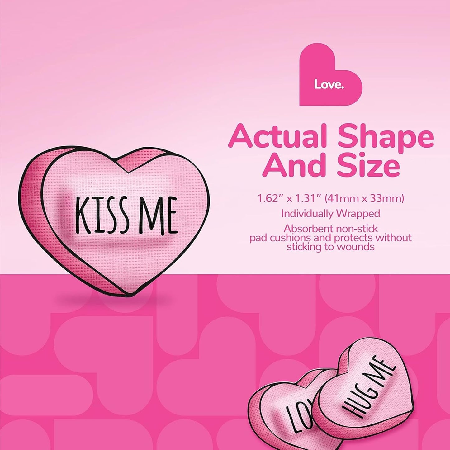 BioSwiss Bandages, Valentine Valentine Heart Shaped Self Adhesive Bandage, Latex Free Sterile Wound Care, Fun First Aid Kit Supplies for Kids, 24 Count