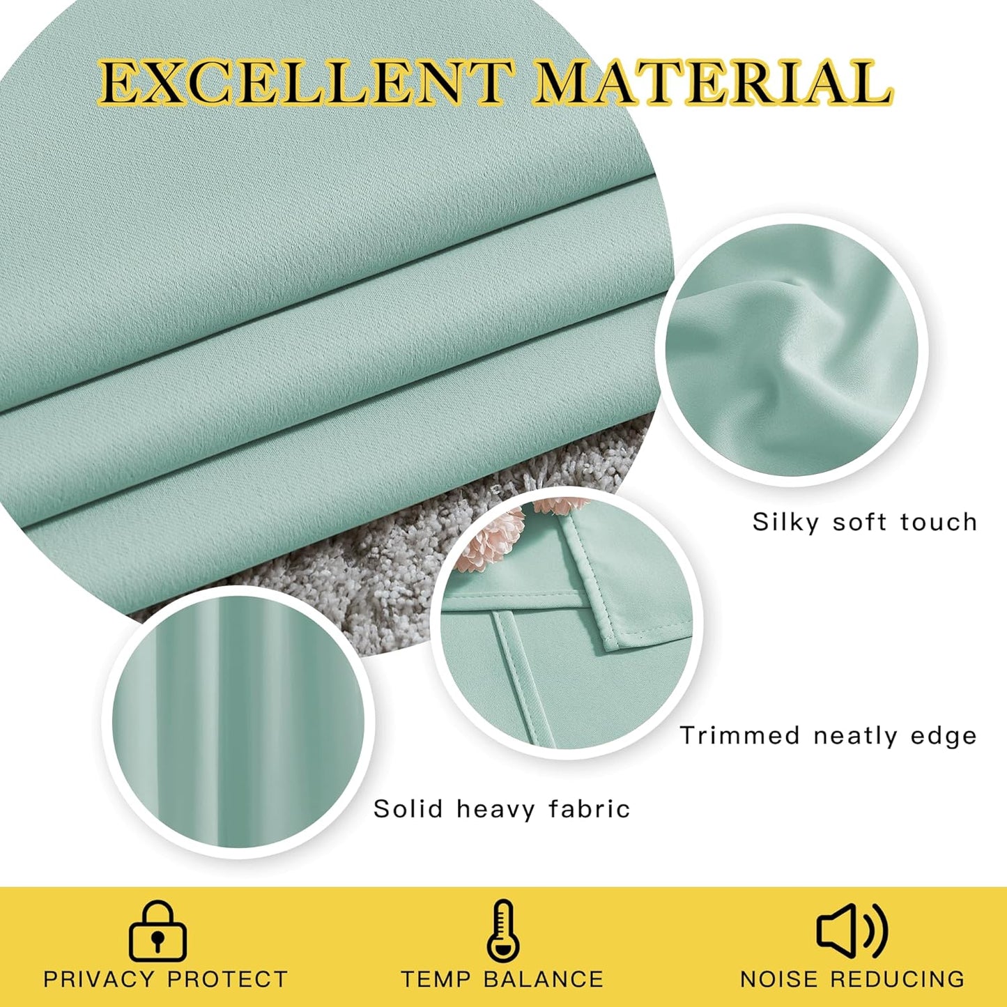 NICETOWN Insulated Curtains Blackout Draperies - Window Treatment Seafoam Green Blackout Eyelet Top Curtains/Panels for Bedroom/Living Room Window, 95 inches Long, 2 Panel Set