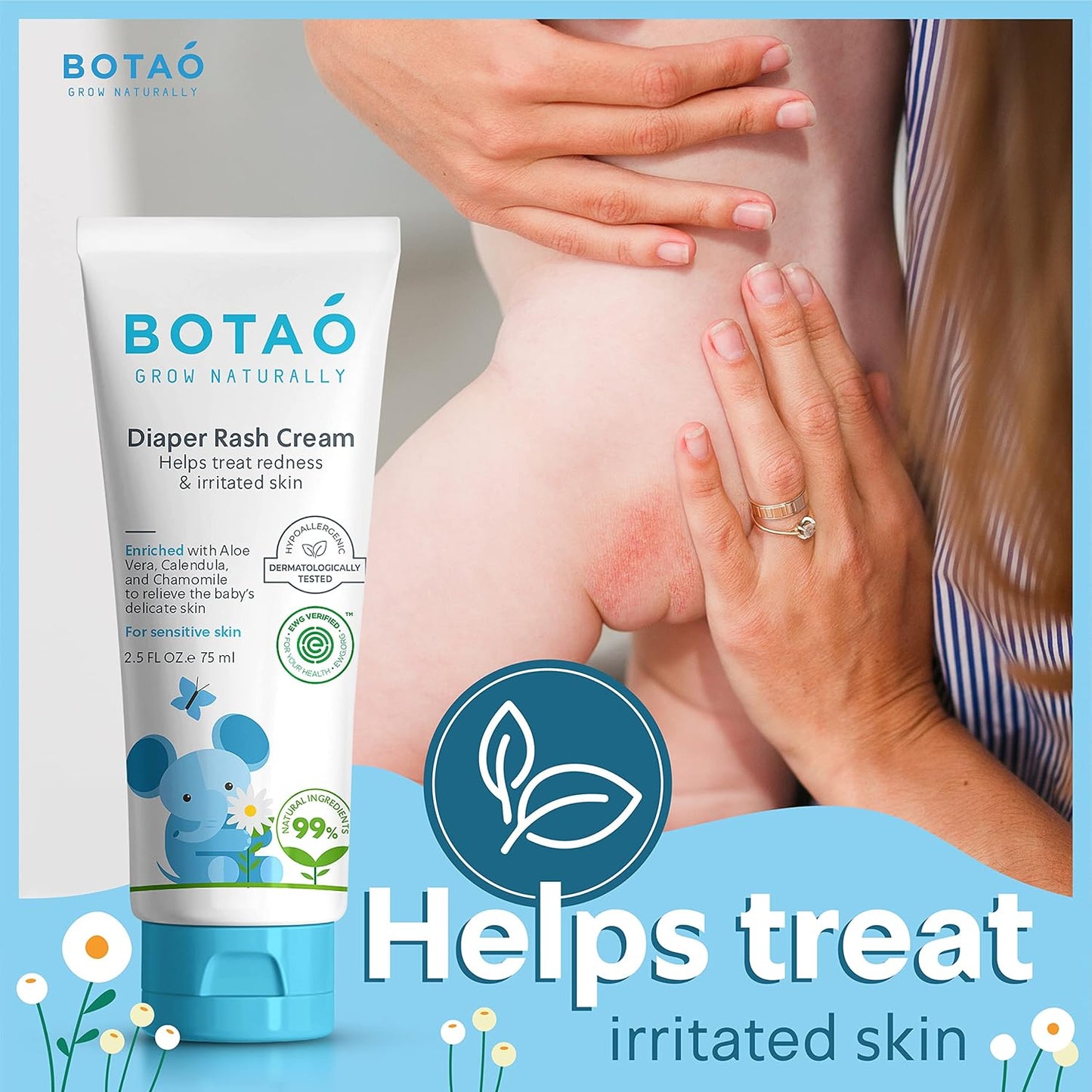 Baby's Natural Diaper Cream | Organic Diaper Cream EWG Verified | Naturally Soothes Baby Rashes | Baby zinc Ointment Natural | For Sensitive Skin with Aloe Vera & Calendula, 2.5Oz