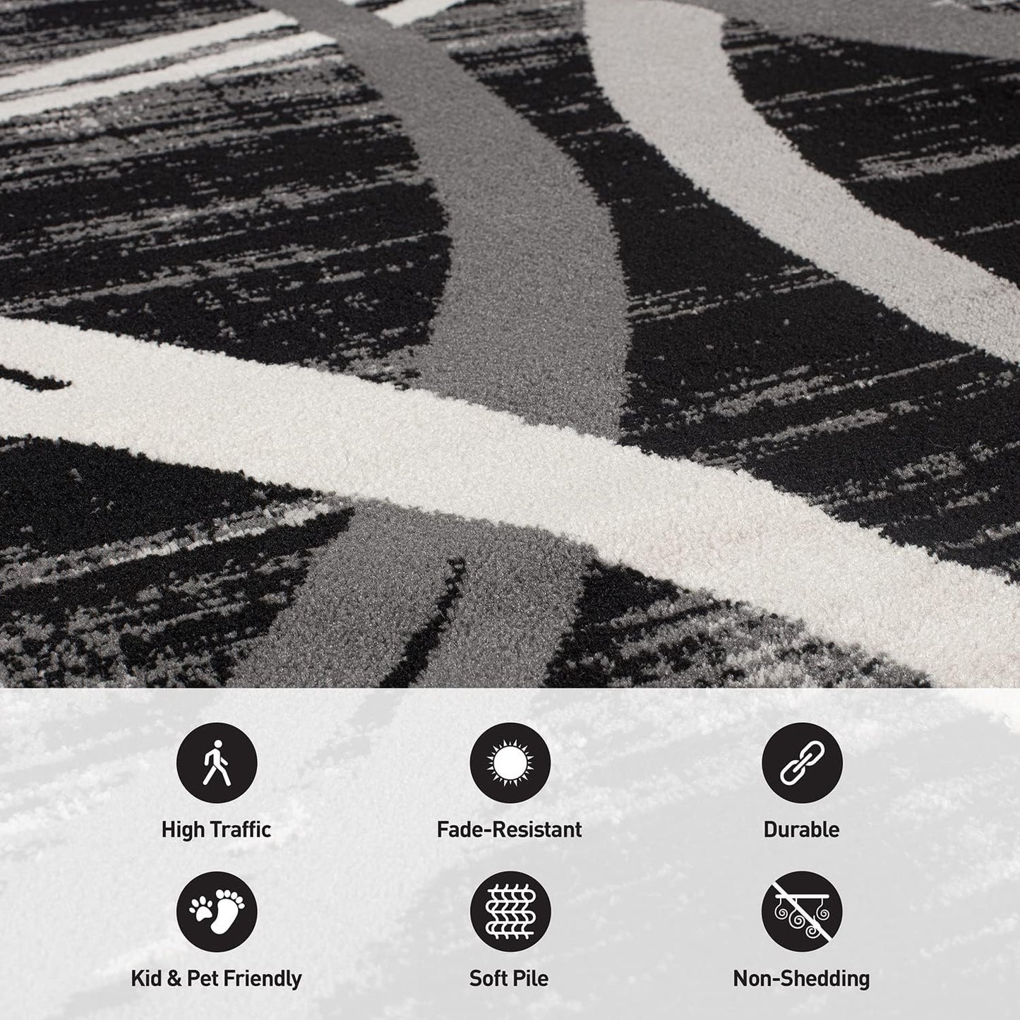 Rugshop Modern Wavy Circles Design Area Rug 5'3" x 7'3" Black