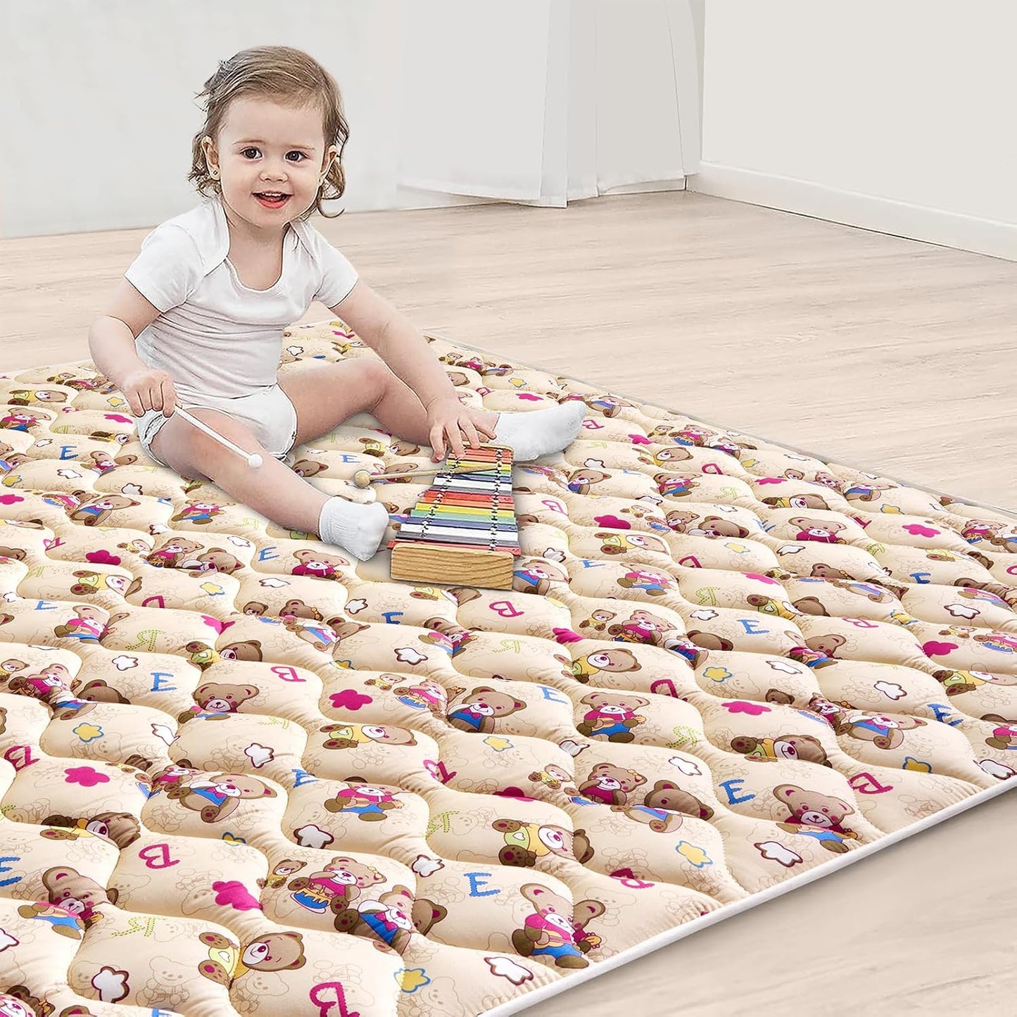 Vibe Bear High-Density Foam Baby Play Mat, 59x59 Inches Thicken One-Piece Comfortable and Soft Baby Playmat, Non Slip Washable Floor Mat for Infants, Toddlers