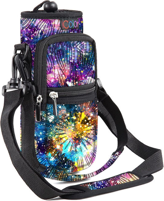 icolor Water Bottle Carrier Bag with Strap 25/32/40 oz Crossbody Bottle Holder with Phone Pocket Sling Sleeve Insulated Neoprene Water Bottle Pouch for Walking Travelling