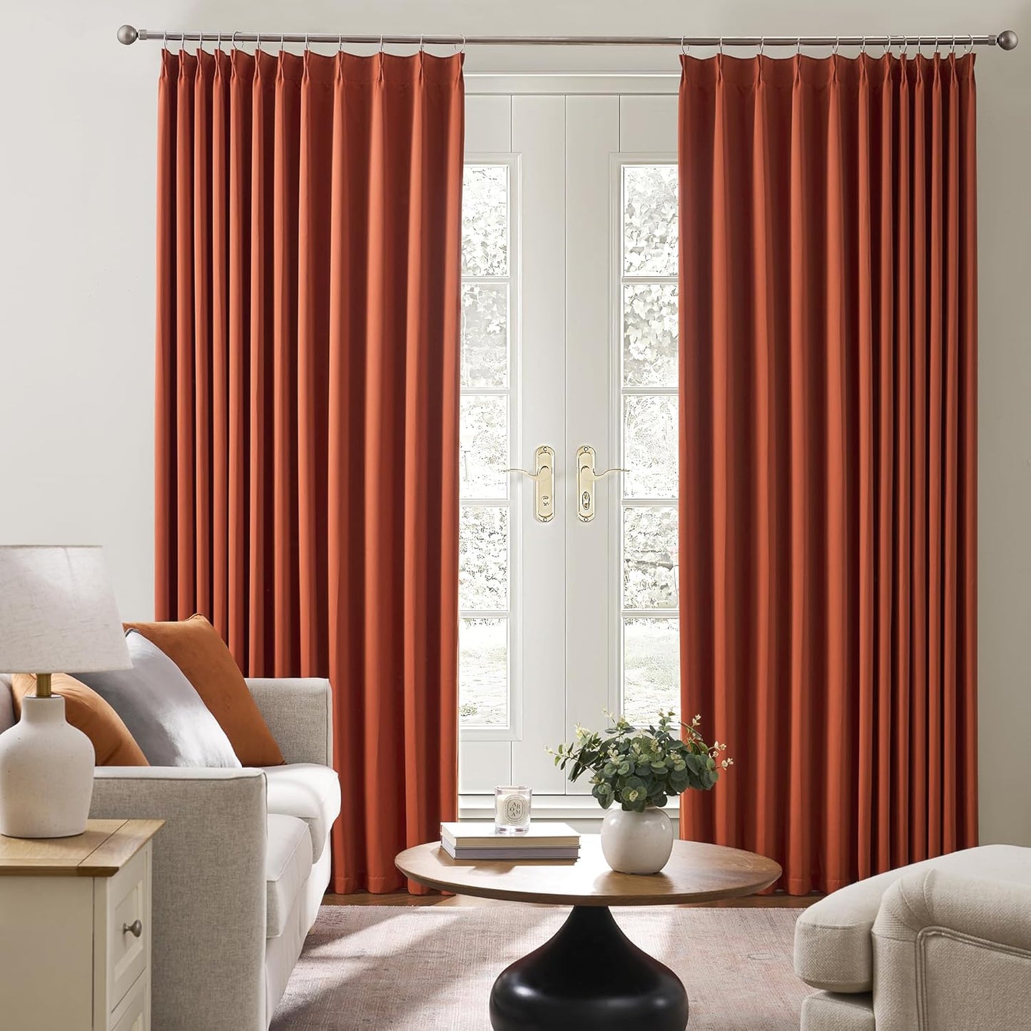 KEQIAOSUOCAI 96 Inch Copper Burnt Orange Blackout Curtains for Living Room 2 Panels Sets,Pinch Pleat with Hooks, Thermal Pleated Window Drapes Boho Rustic 70s Curtain for Bedroom W40 x L96