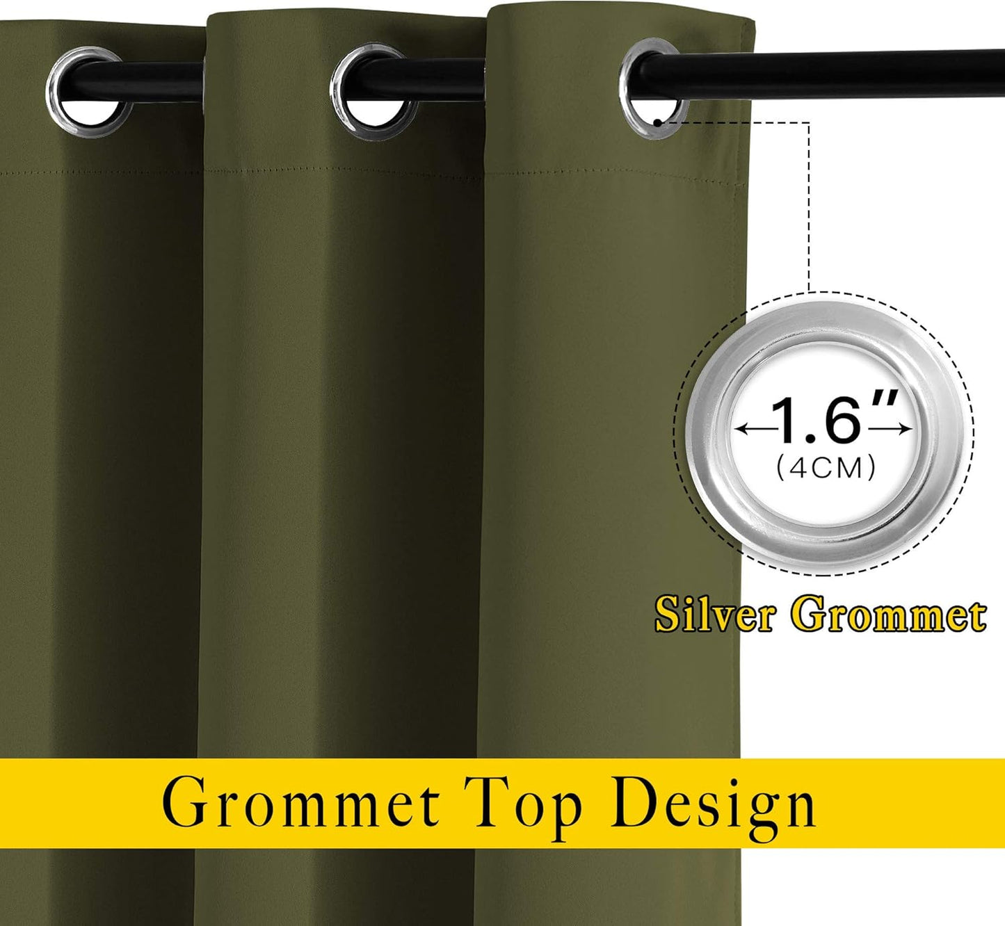 NICETOWN Blackout Olive Green Curtains 63 inches Long, Functional Blackout Window Treatments Thermal Drapes Privacy Assured for Bedroom, 2 Panels, W52 x L63