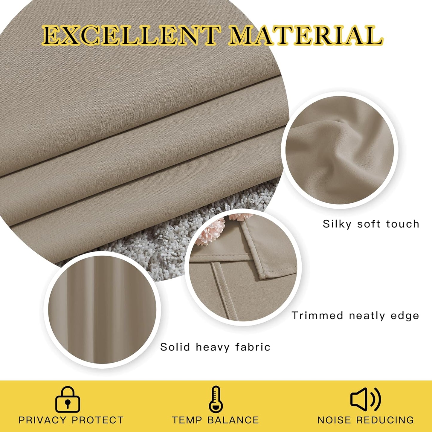 NICETOWN Room Darkening Taupe Curtains & Drapes for Living Room - Thermal Insulated Solid Grommet Sound Reducing Room Divider Privacy Window Treatments for Bedroom, 2 Panels, W66 x L84