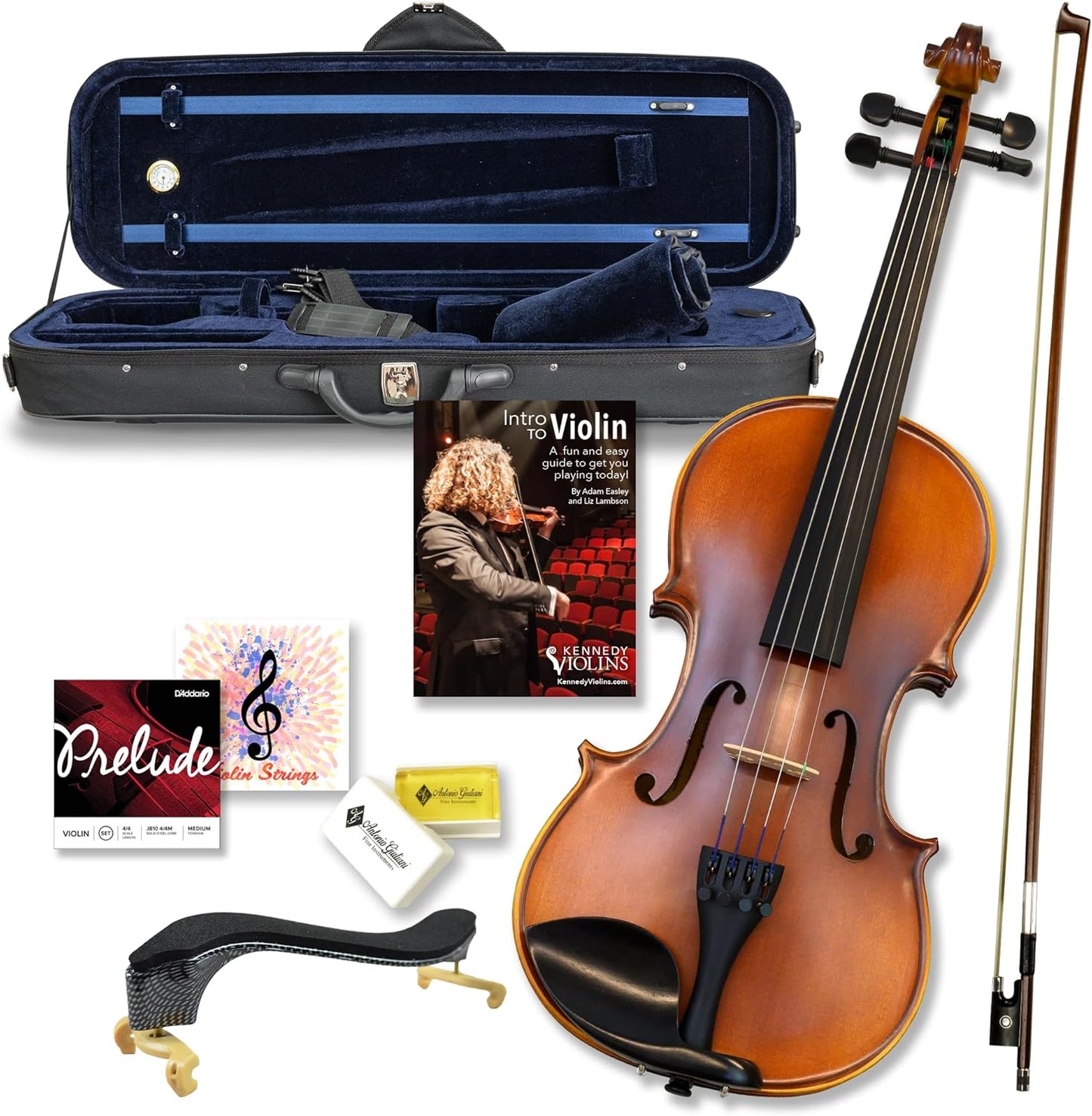 Bunnel Premier Violin Clearance Outfit 1/2 Size - Carrying Case and Accessories Included - Solid Maple Wood and Ebony Fittings By Kennedy Violins