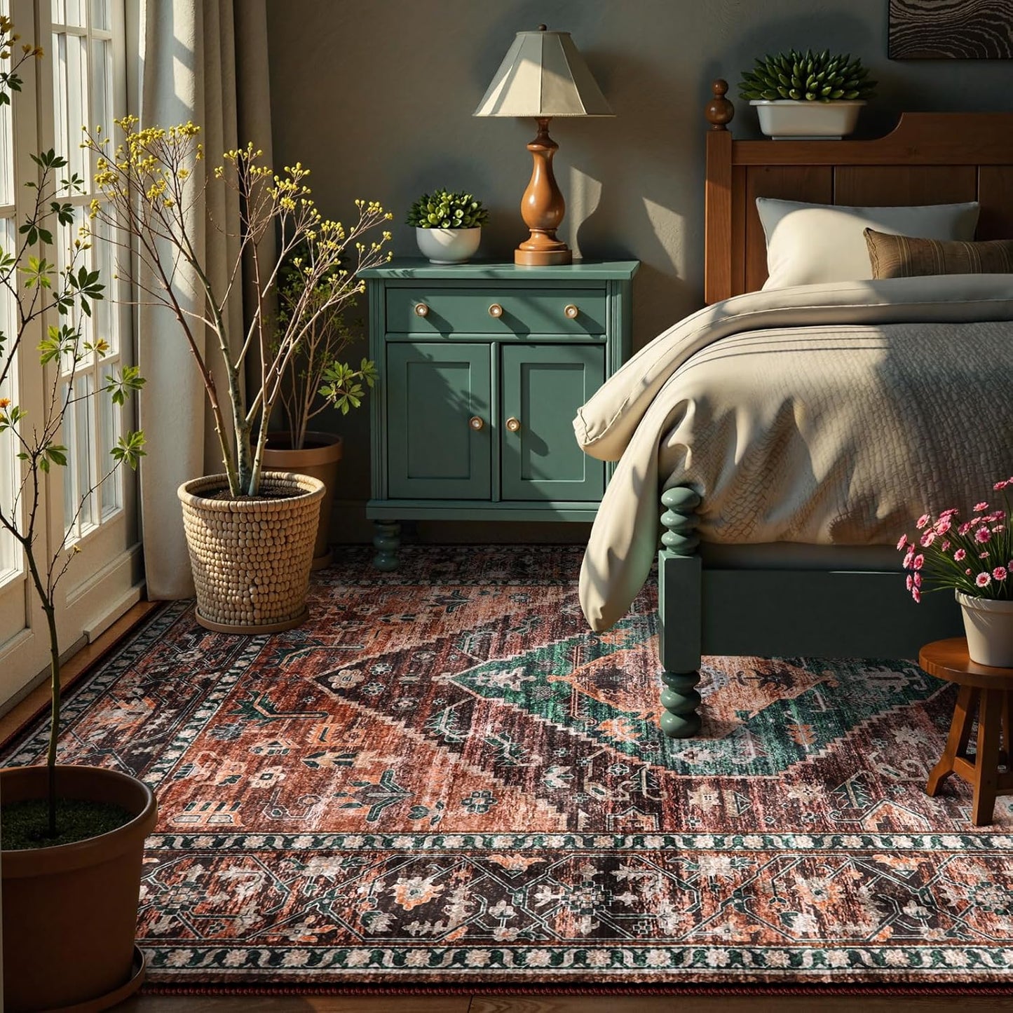 Lahome 6x9 Rugs for Living Room - Washable Non-Slip Ultra-Thin Living Room Carpet, Non-Shedding Oriental Vintage Distressed Carpet Rug for Dining Room Bedroom Office