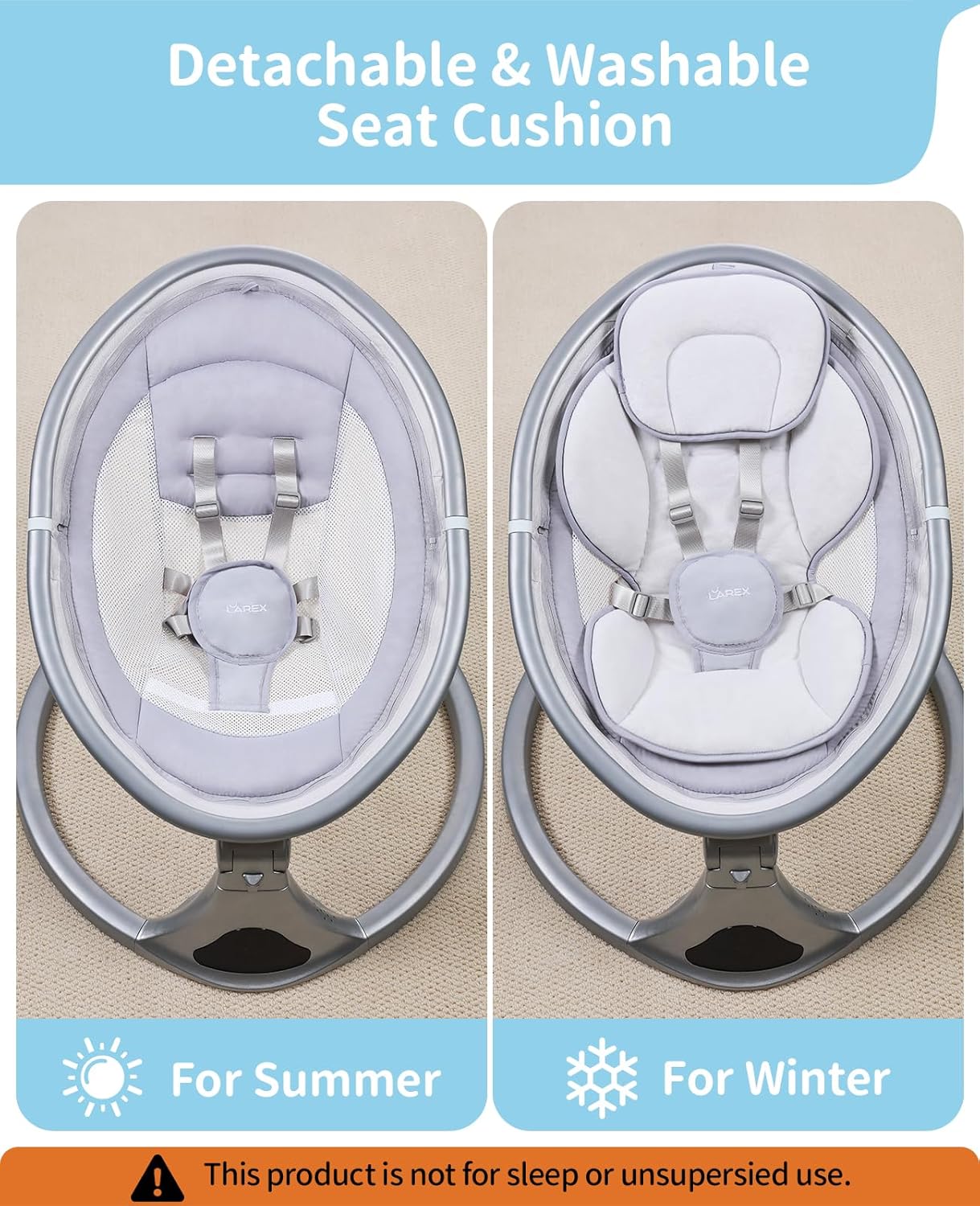 LAREX Baby Swing to Toddler Electric Infant Swing Portable for Newborn Boy Girl, 5 Sway Speeds with Remote Control, 12 Preset Melodies and Bluetooth, 0-6 Months Max 20 Lbs (2024 Model-Sliver)