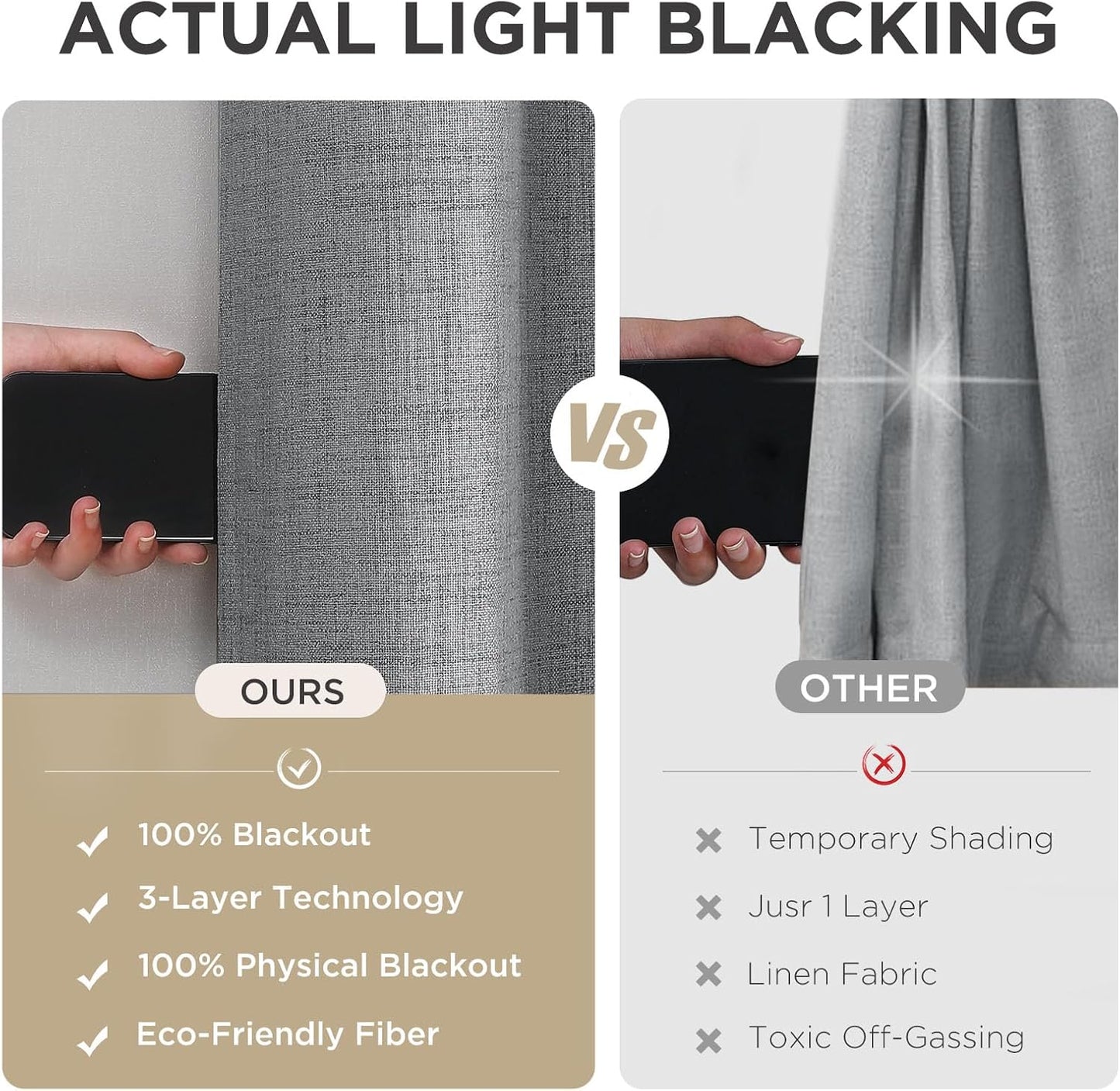 Joydeco Blackout Curtains 108 Inches Long 2 Panels Burg, Room Darkening Curtains for Bedroom, 100% Black Out Textured Thermal Drapes Privacy Protection 2 Panels Set(W52 x L108 Inch, Light Grey)