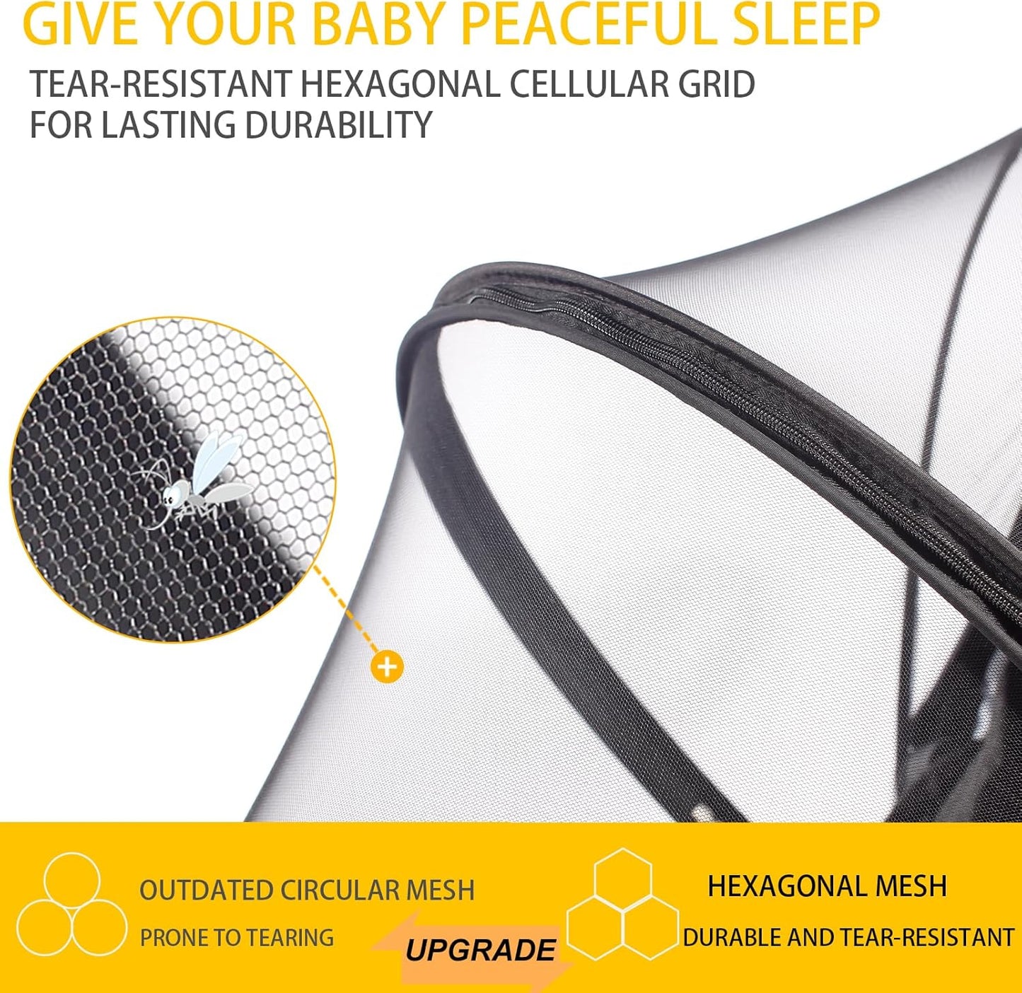 UPF50+ Sunshade Stroller Cover, Universal Breathable 3D Baby Mosquito Net, 2-in-1 Stroller Sun Shade with Two-Way Zipper, UV Protection, Privacy Netting for Stroller