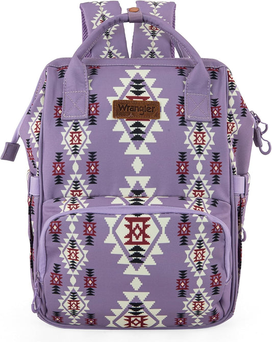 Wrangler Diaper Bag Backpack Aztec Travel Backpack Purses Western Multi-Function Baby Bags for Mom with Waterproof Insulated Pockets