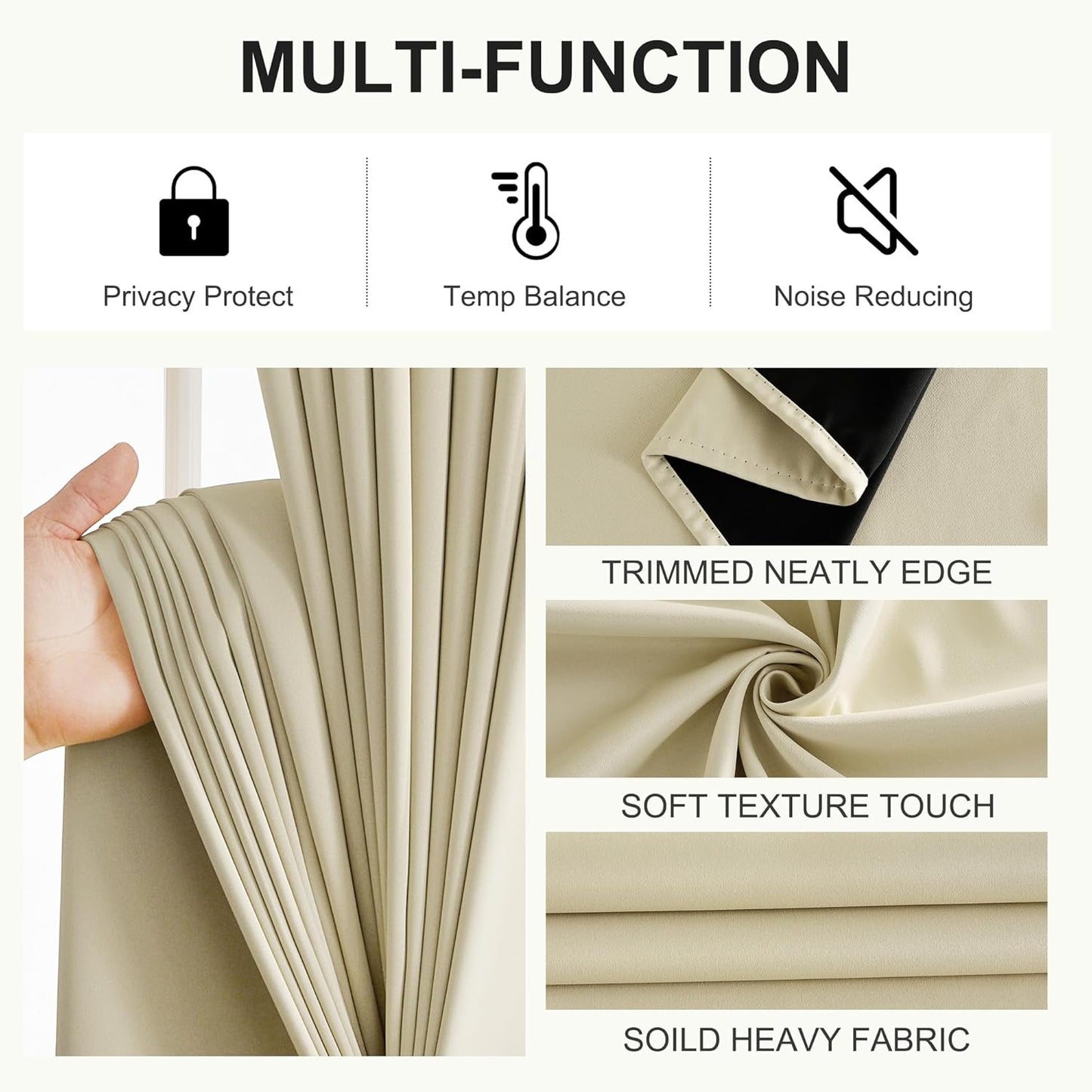 NICETOWN Blackout Curtains for Bedroom, Grommet Privacy 100% Blackout Drapery 96 inches Length Thermal Insulated Curtains for Living Room, 2 Panels, 52W x 96L, Cream