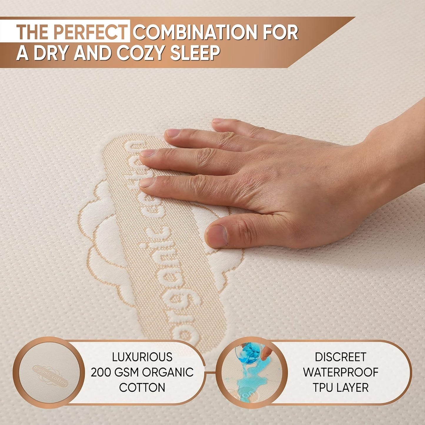 Waterproof Organic Mattress Protector Queen - Organic Cotton Breathable Mattress Pad Cover - 250 GSM Comfort - Deep Pocket - Fitted Comfort