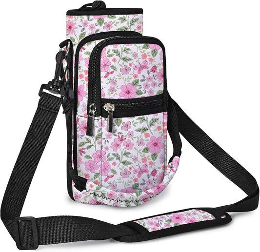 icolor Water Bottle Carrier Bag with Strap 25/32/40 oz Crossbody Bottle Holder with Phone Pocket Sling Sleeve Insulated Neoprene Water Bottle Pouch for Walking Travelling