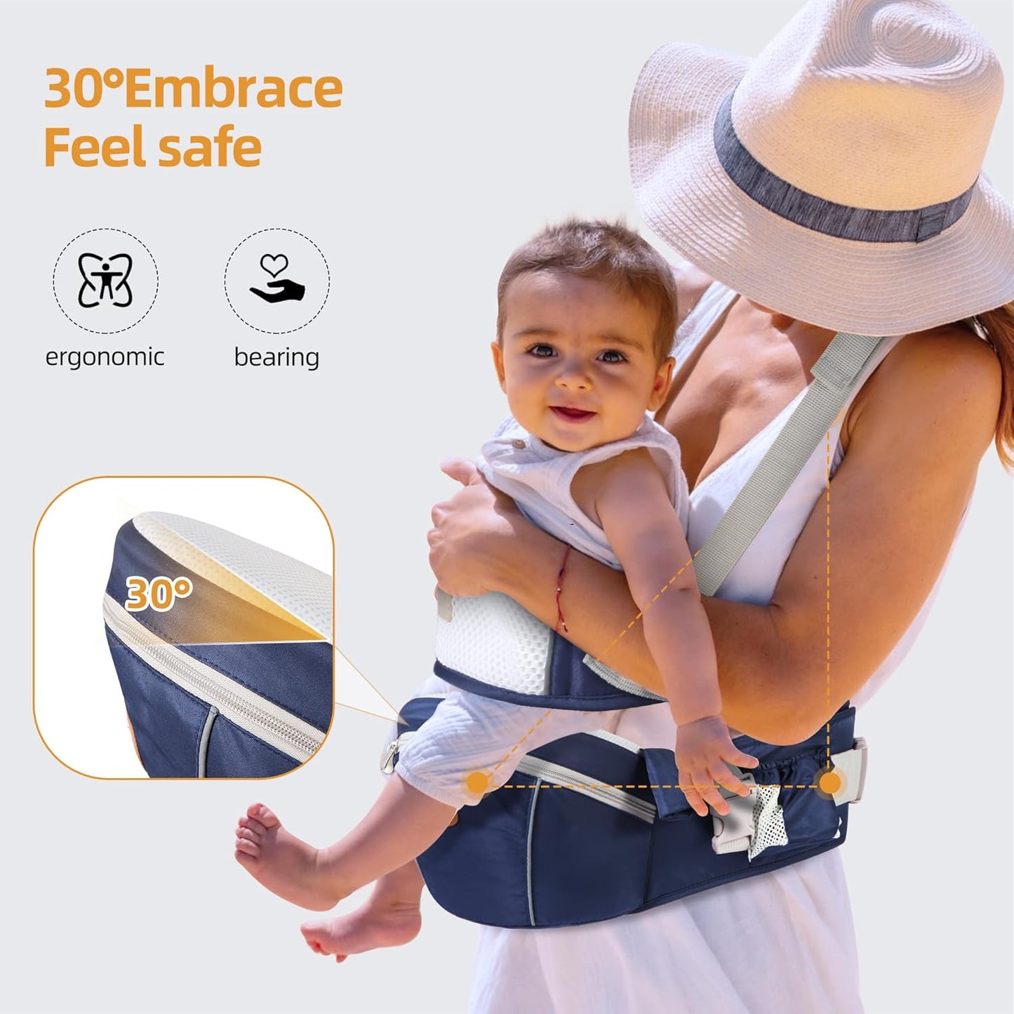 Baby Hip Seat Carrier, Ergonomic Waist Stool for Child Infant with Adjustable Strap Pocket Soft Base, Baby Hip Carrier for Newborns & Toddlers