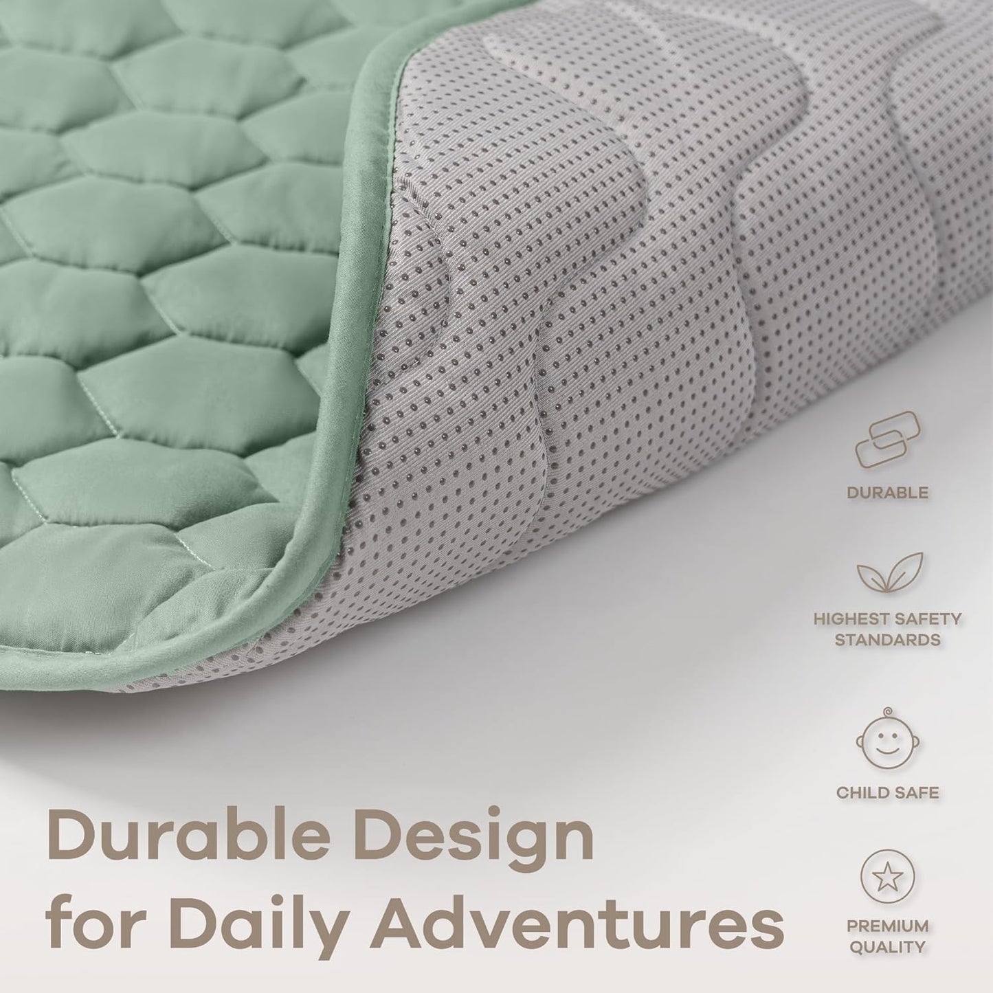 Comfy Cubs Square Kids Play Mat - 56 x 56 inches Soft Quilted Baby Floor Mat with Non-Slip Bottom - Plush Design for Toddlers' Playtime and Relaxation - Comfortable and Durable - Fern