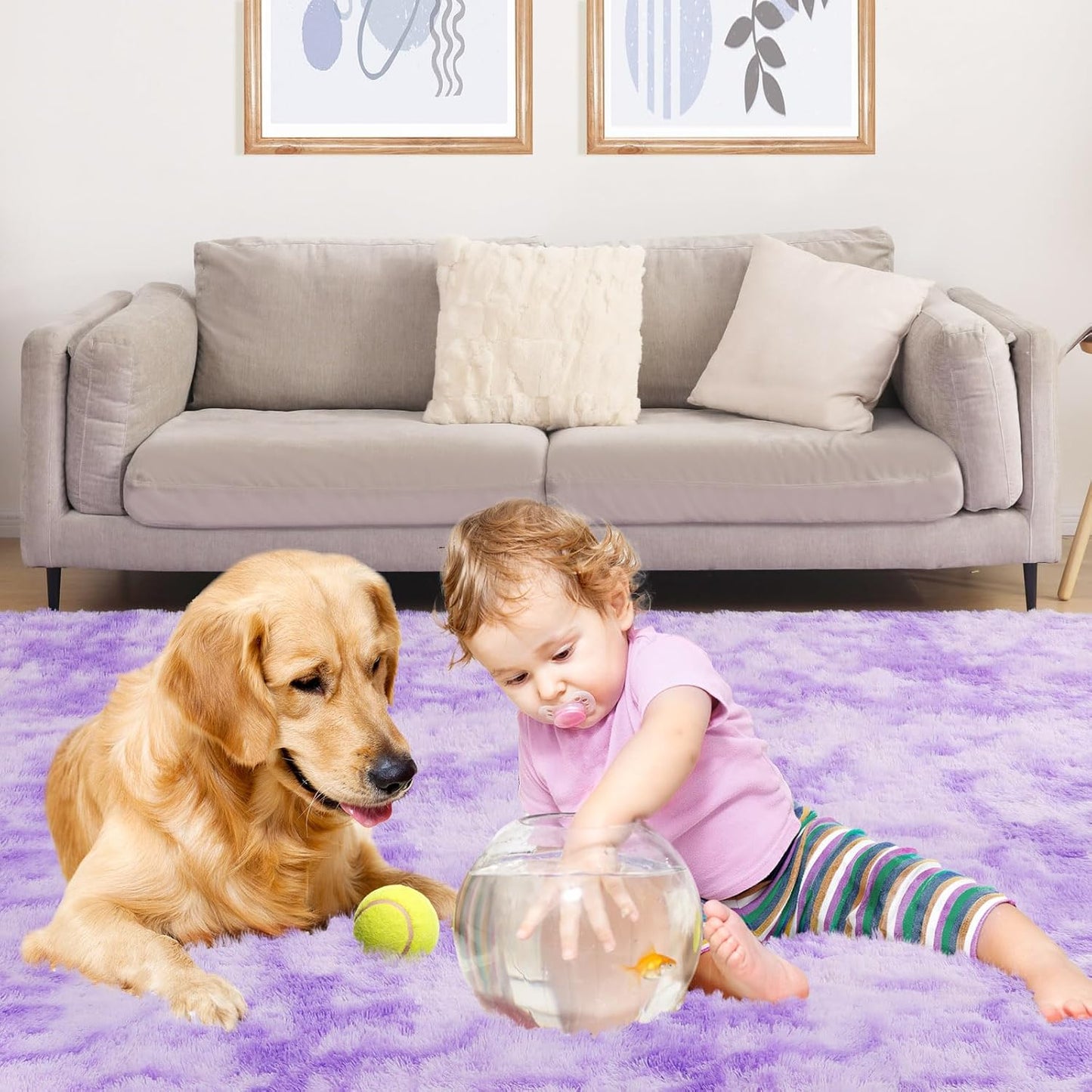 Luxury 3x5 Area Rug, Ultra Soft Rugs for Living Room, Plush Carpet Rugs for Bedroom, Non-Slip Indoor Rug for Nursery, Study Room, Playroom, Home Decor, Tie-Dyed Purple