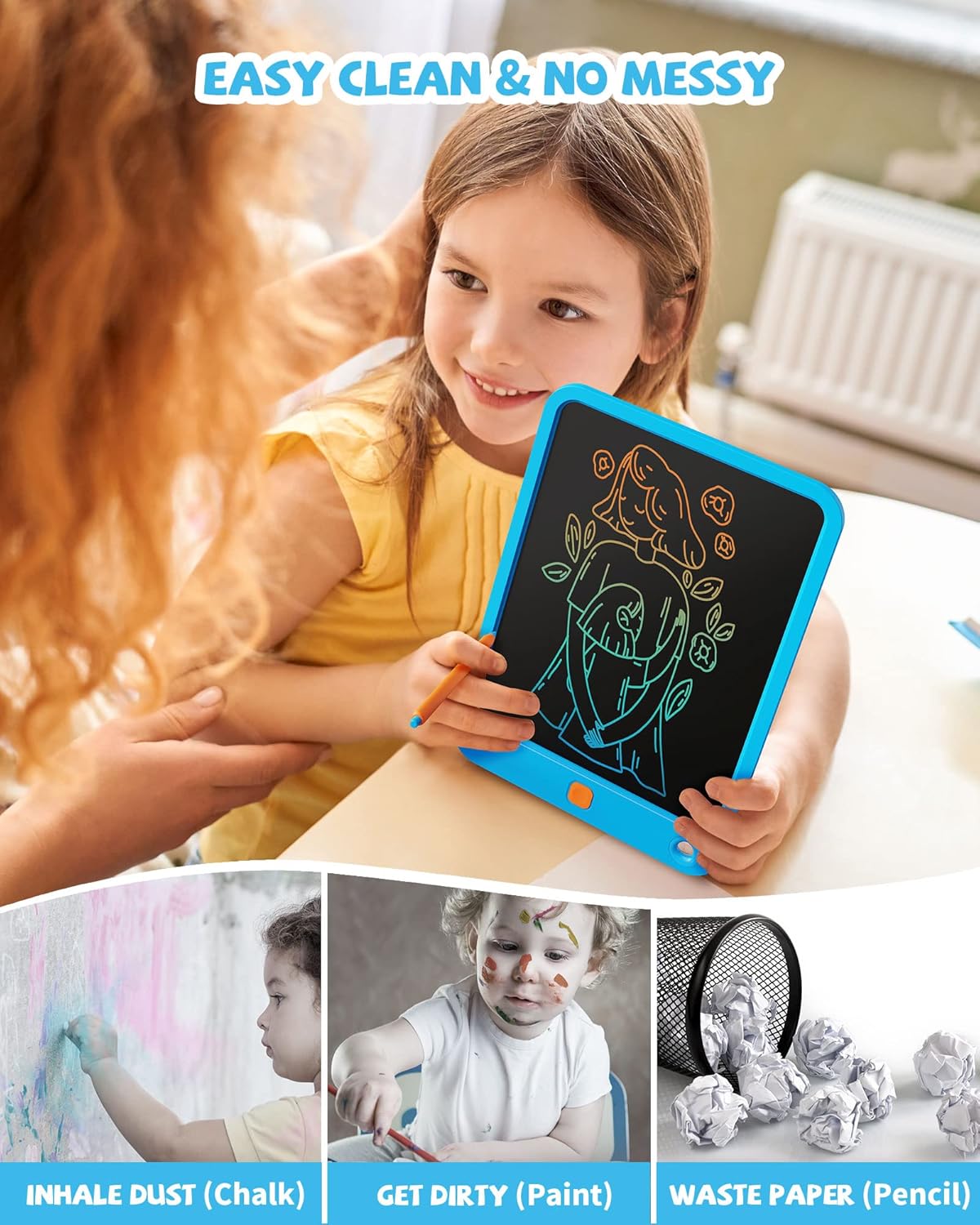 LCD Writing Tablet 10 Inch, Toys for 3 4 5 6 7 8 9 10 Year Old Boys Girls, Colorful Doodle Board Drawing Tablet, Gift for Boys Toddlers Age 3-12 Years, Memo Board, Drawing Pads with Lanyard(Blue)