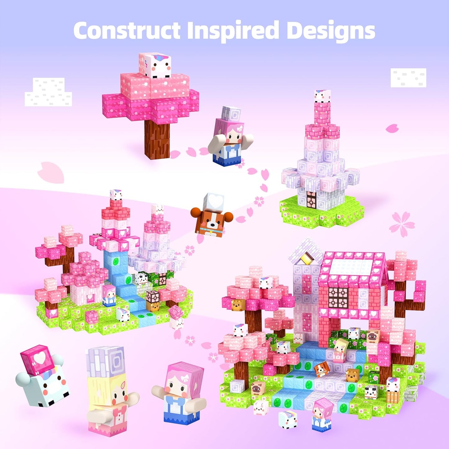 GobiDex 200PCS Magnetic Blocks Kid Building Toys for 3+ Years Old Girls, Upgraded STEM Sensory Gifts for Princess, Kids Magnets Game for Toddler