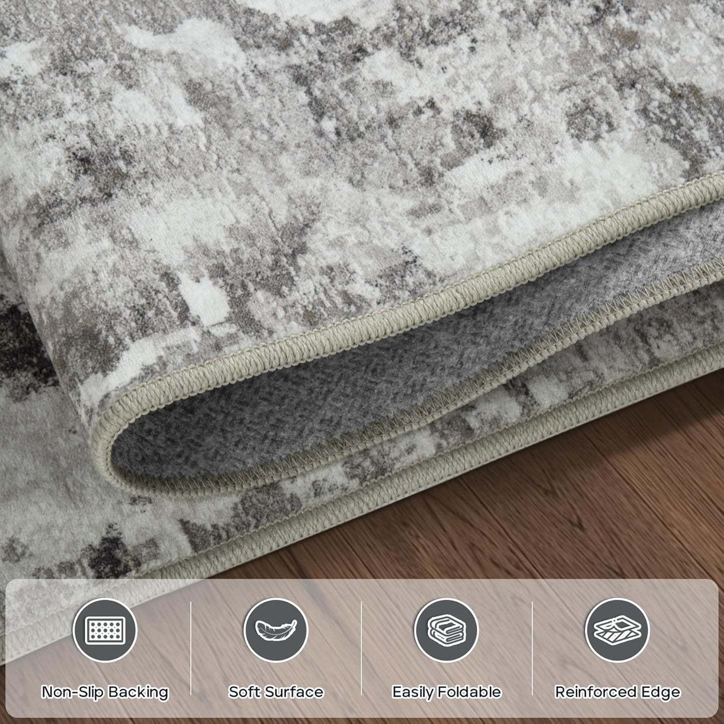6x9 Area Rugs for Living Room Rug Washable: Modern Rug for Dining Room Bedroom Carpet Non Slip Low Pile 6 by 9 Indoor Abstract Nursery Home Office Black Gold