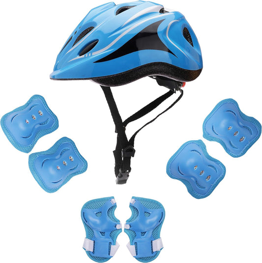 Kids Helmet Knee Elbow Pads Wrist Guard Sport Protective Gear Adjustable Scooter Skateboard Roller Bike Skate Cycling Safety Set for Boy Girl 4-12 Years