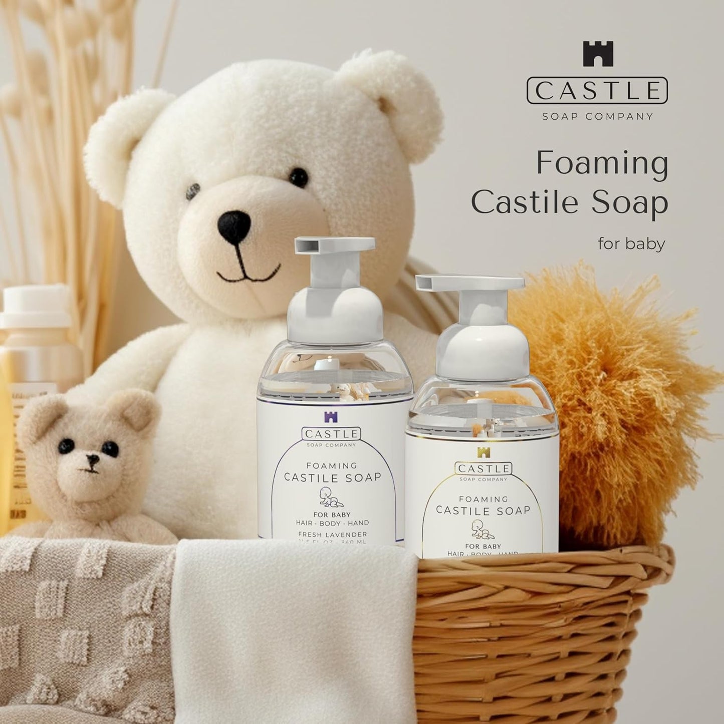 Foaming Baby Castile Soap | 3-In-1 Uses: Hair, Body, Hand | Nourishing Coconut Oil Formula | Formulated For Newborns, Sensitive & Delicate Skin | Hydrating Foam | 11.5 oz | Unscented
