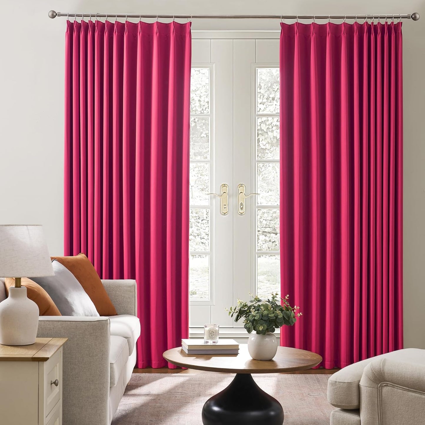 KEQIAOSUOCAI Pinch Pleated Curtains 120 Inches Long, Energy Saving Window Treatment Privacy Drapery for Living Room, Vertical Track System Elegant Hook Drapes(Hot Pink, 2 Panels, W40 x L120)