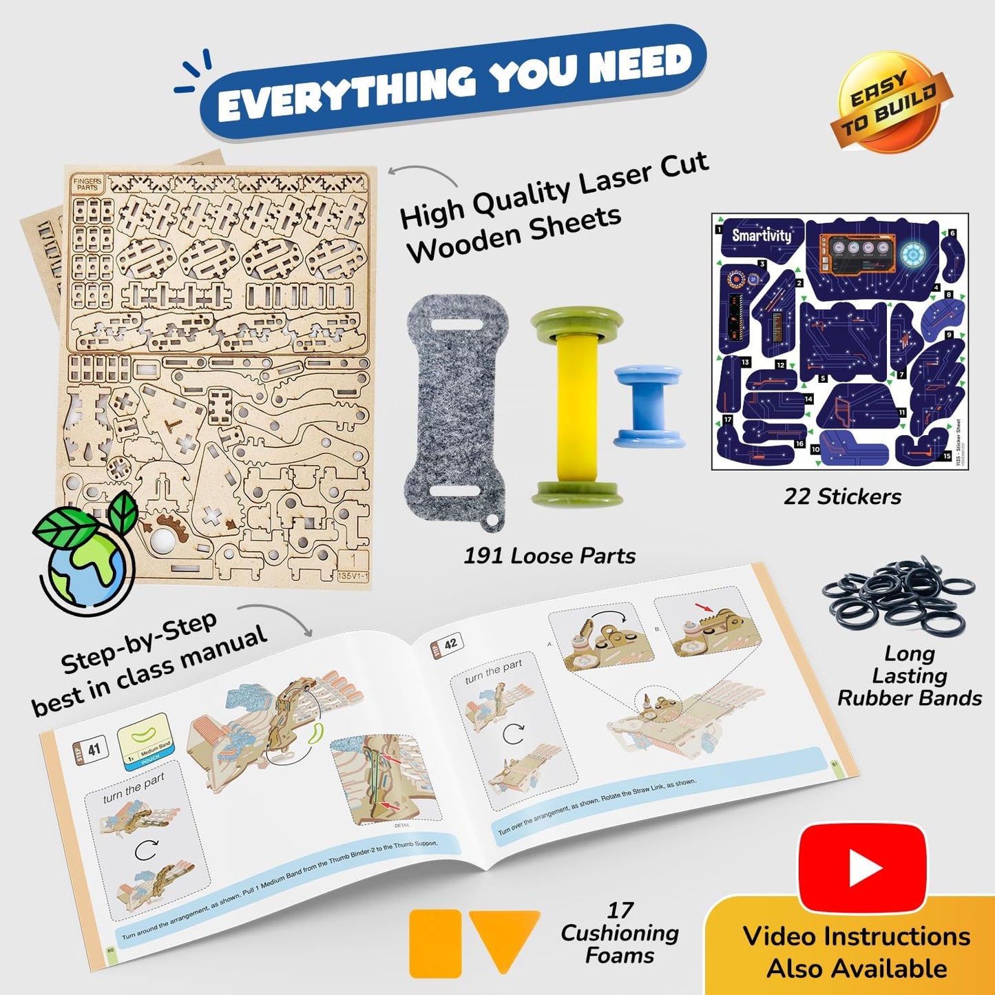 Smartivity DIY Robotic Mechanical Hand STEM Toy for Kids 8-9-10-11-12-13-14 Years Old | 2024 Parents Choice Award Winner I Birthday Gift for Boys & Girls | Engineering Kit for 8-14 Years Old