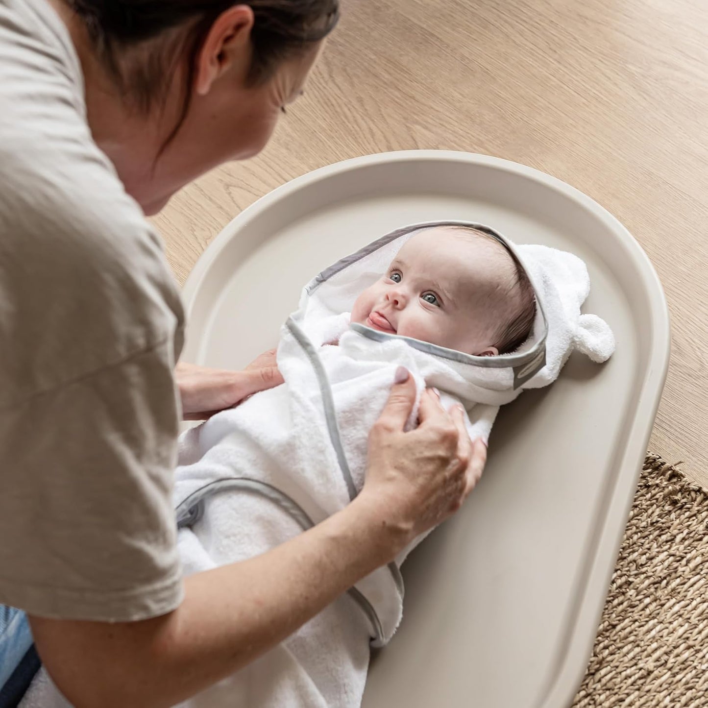 Squishy Changing Mat - Baby Changing Diaper Pad, Wipeable Easy-to-Clean Nappy Station, Warm-to-Touch Surface, Non-Slip Base, No Covers Needed - Taupe