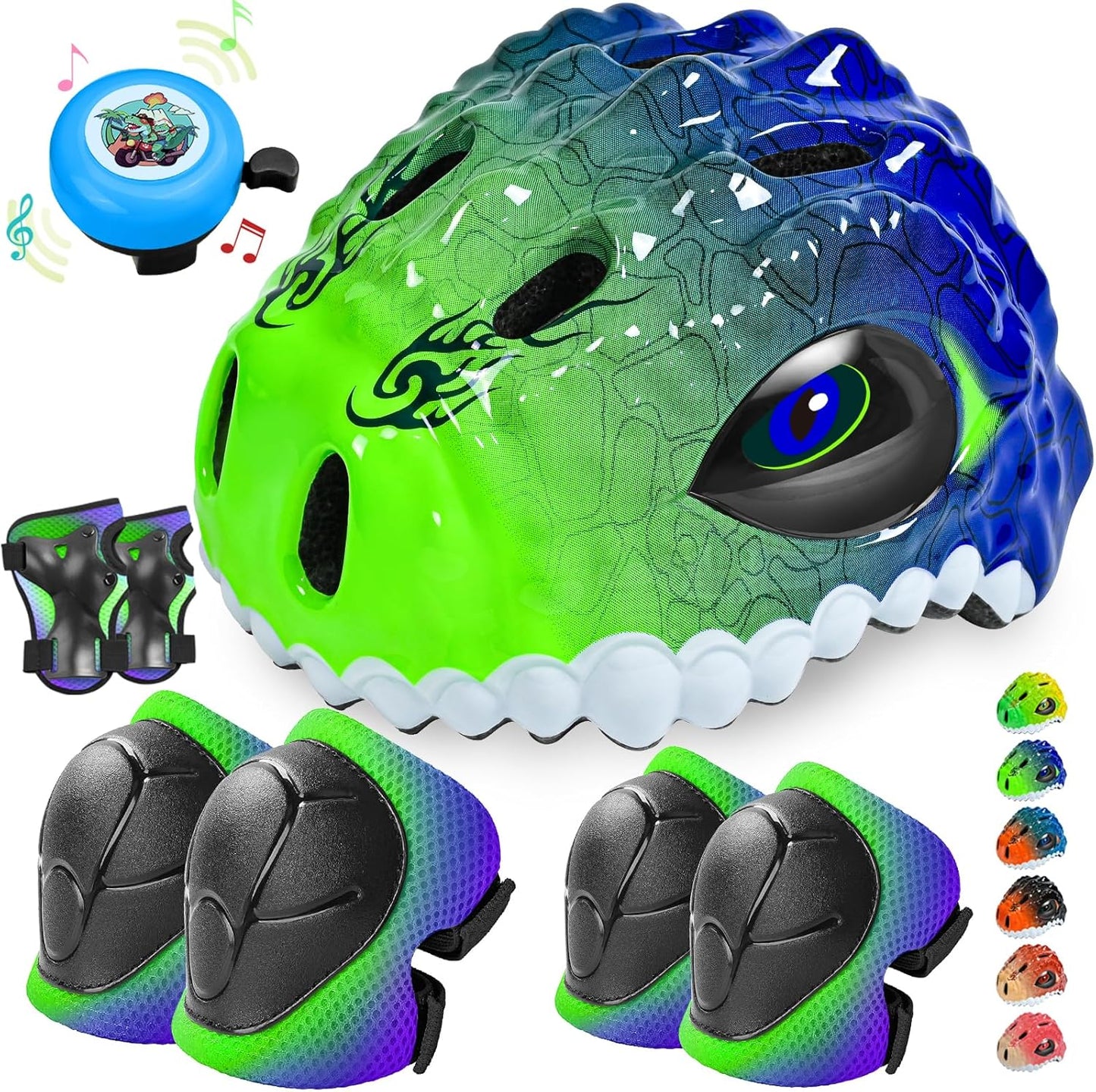 Toddler/Kids Bike Helmet Set for Boys Girls 3D Adjustable Kids Helmet Protective Gear Set Knee Elbow Wrist Pads and Multi-Sports Skateboard Scooter Cycling Roller Balance Bike