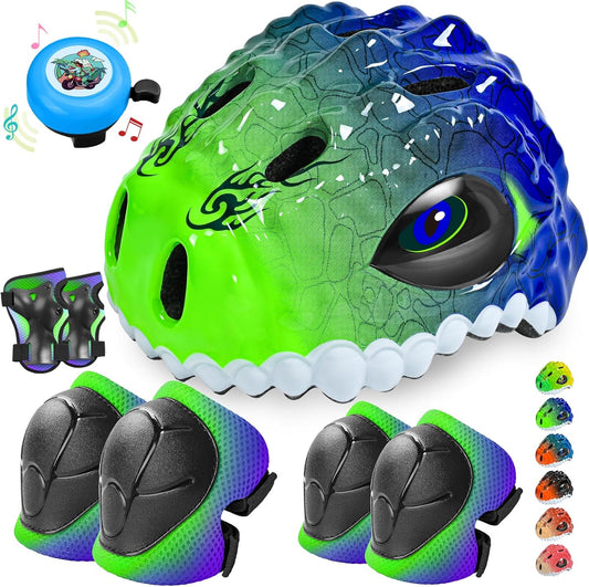 Toddler/Kids Bike Helmet Set for Boys Girls 3D Adjustable Kids Helmet Protective Gear Set Knee Elbow Wrist Pads and Multi-Sports Skateboard Scooter Cycling Roller Balance Bike