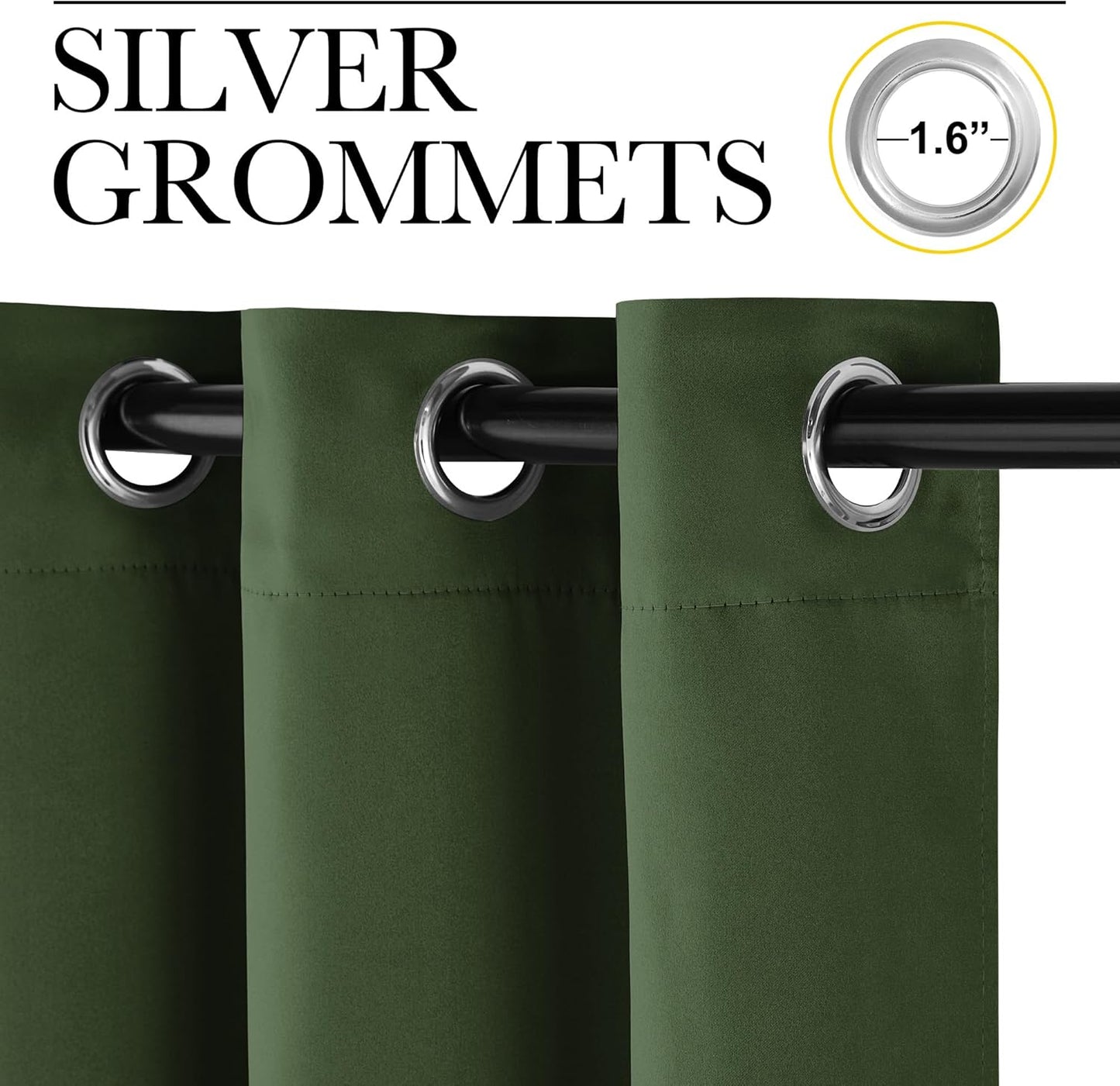 NICETOWN Room Darkening Dark Green Curtains for Windows, Grommet Thermal Drapes Window Treatments Sound Reducing for Bedroom/Living Room, W52 x L84, 2 Panels