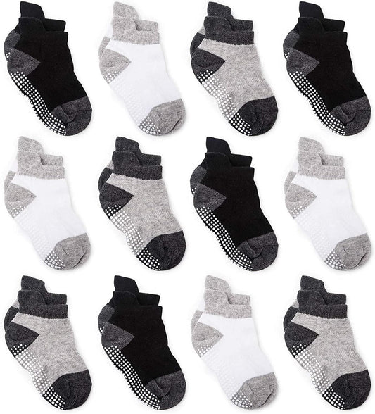 Zaples Baby Non Slip Grip Ankle Socks with Non Skid Soles for Infants Toddlers Kids Boys Girls
